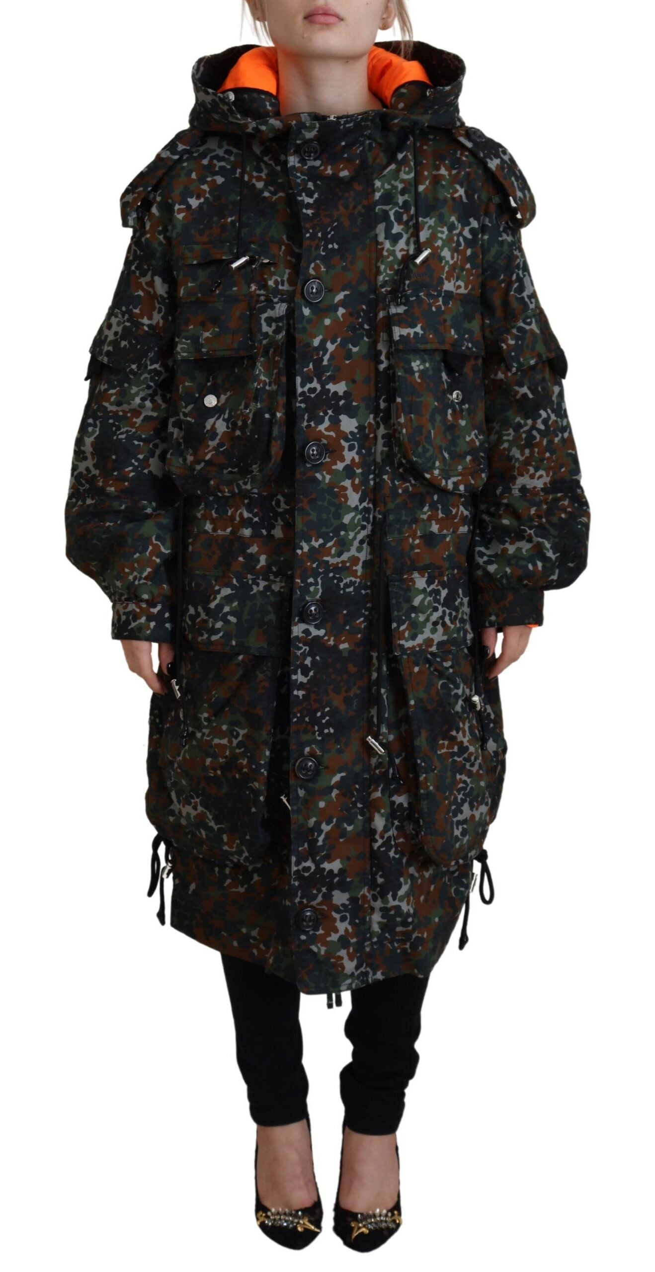 Parka verte à capuche, imprimé camouflage gothique