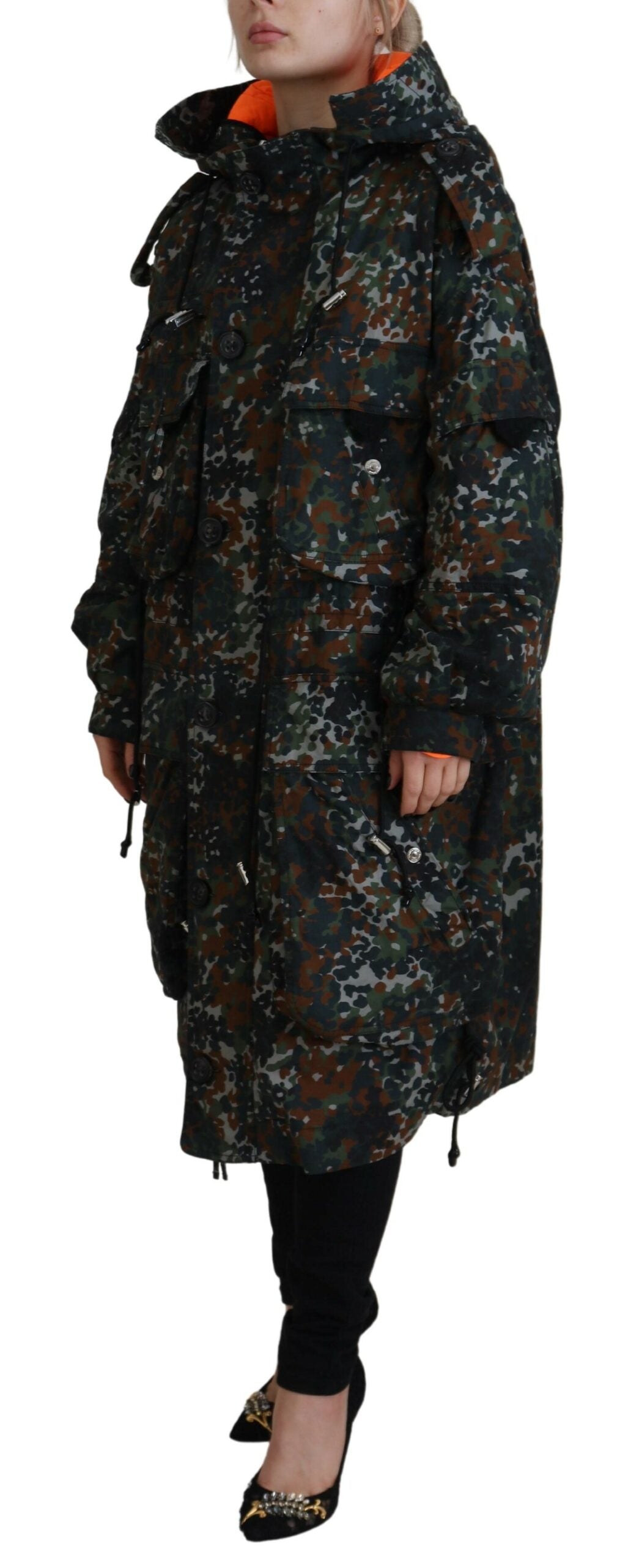 Parka verte à capuche, imprimé camouflage gothique