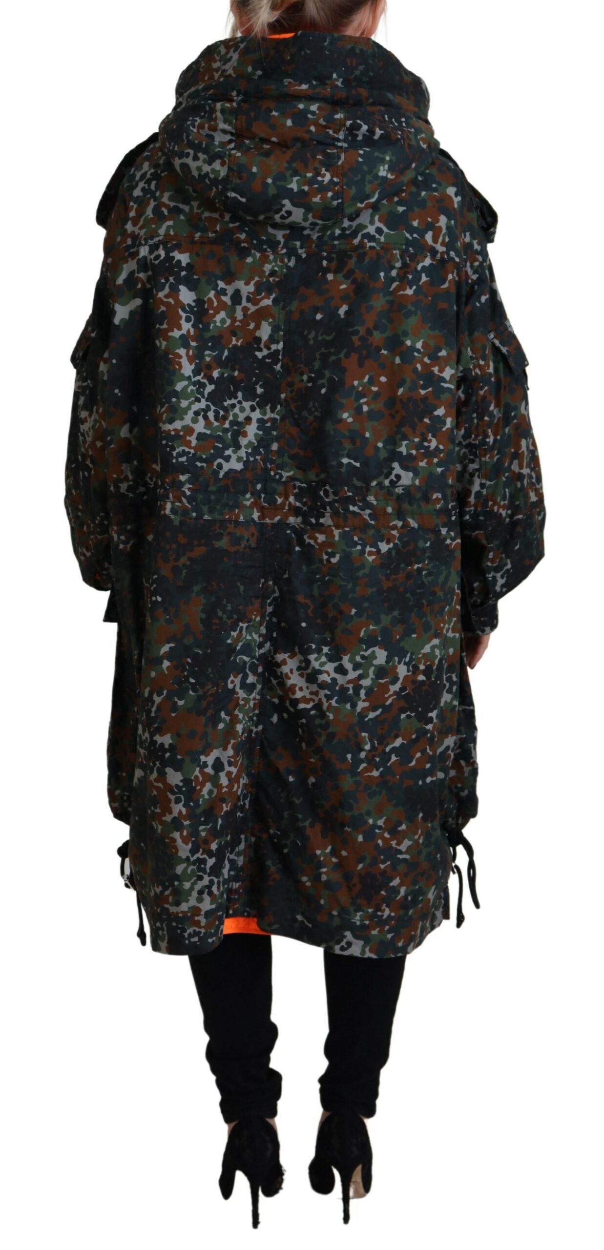 Green Cotton Camouflage Parka with Hood