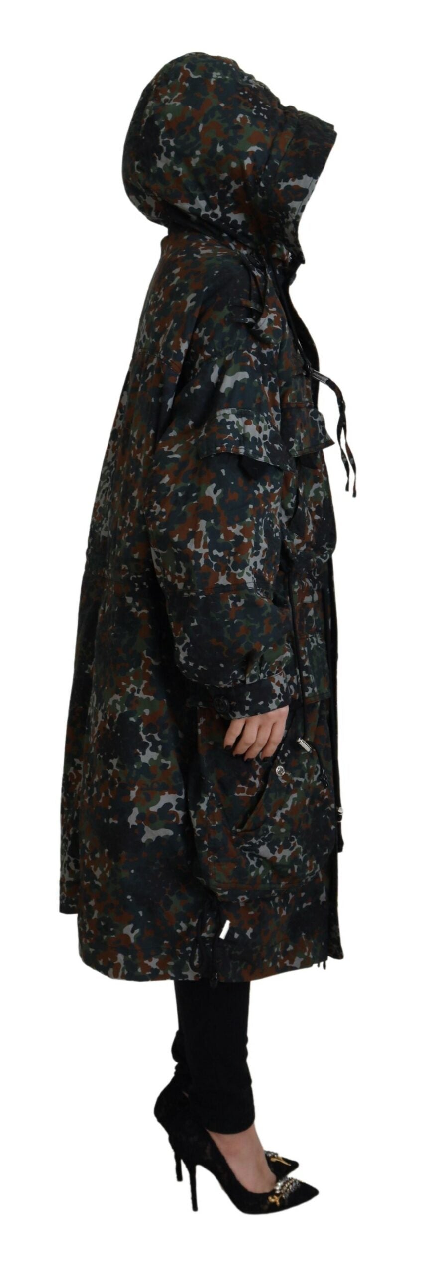 Green Cotton Camouflage Parka with Hood