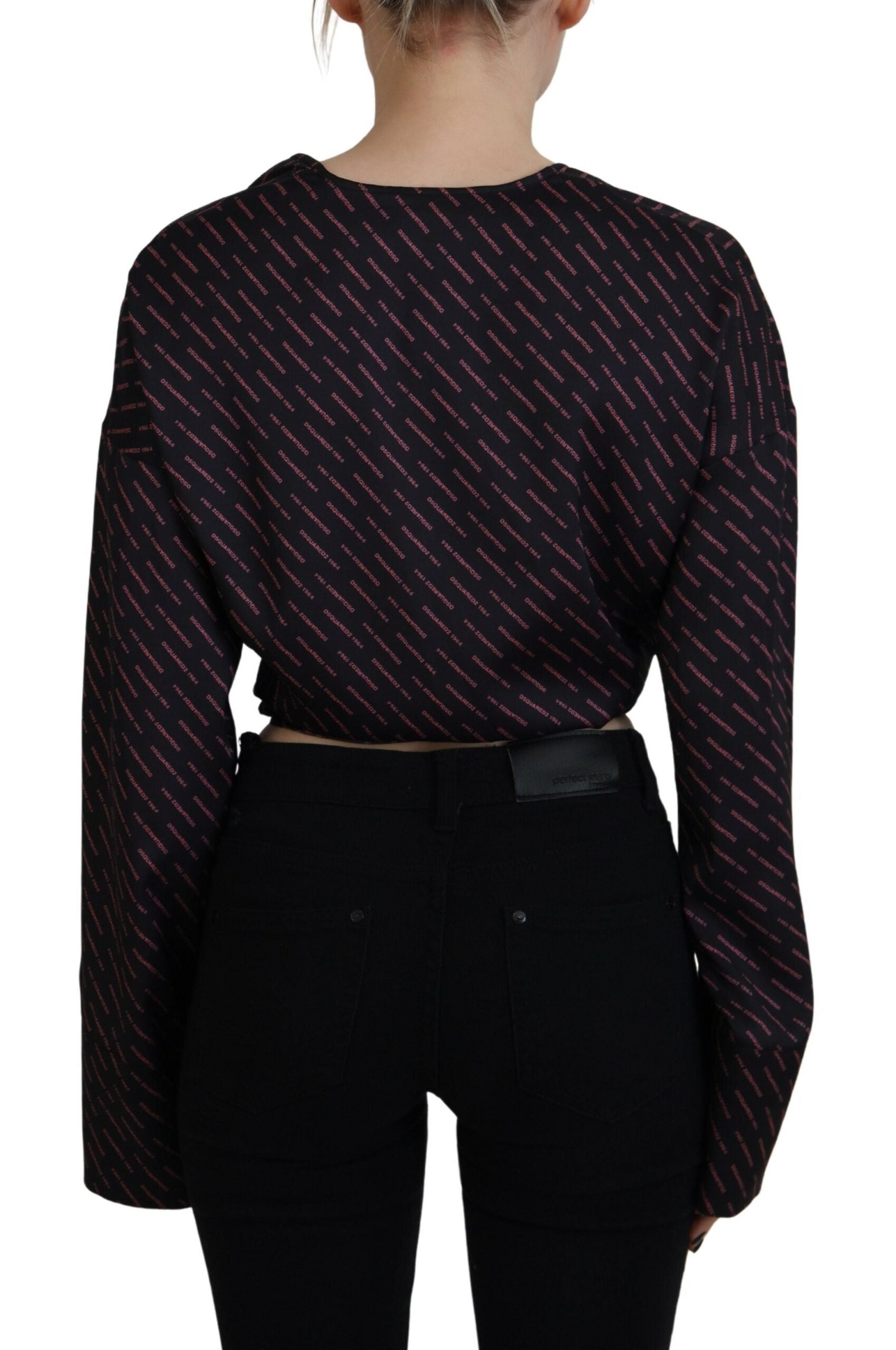 Black Cropped Synthetic Blouse with DSQUARED2 Logo Print