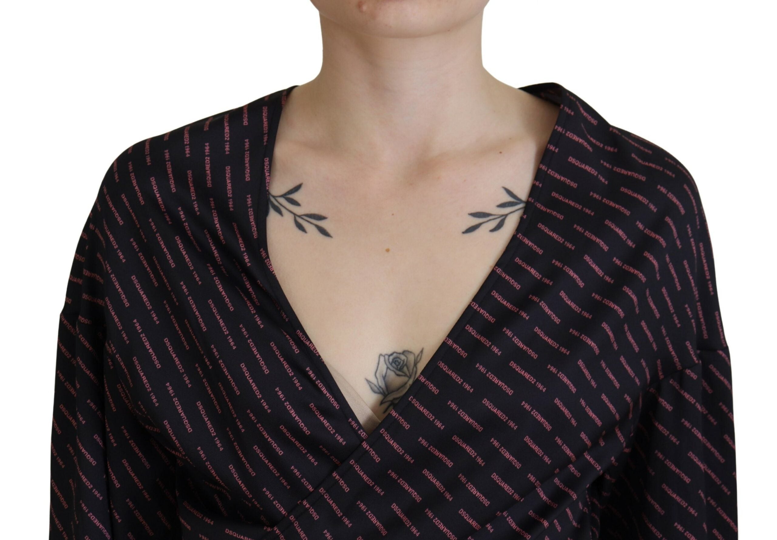 Black Cropped Synthetic Blouse with DSQUARED2 Logo Print
