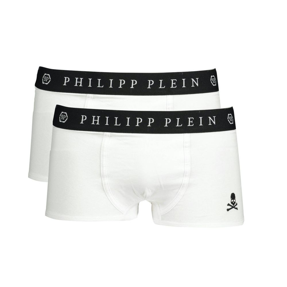 White Cotton Men's BoxerDare to define your style with superior comfort in Philipp Plein’s exclusive boxer set. Crafted with a precise blend of 95% cotton and 5% elastane, these white, elasticated boxers offer a snug fit while enhancing your fashion cred