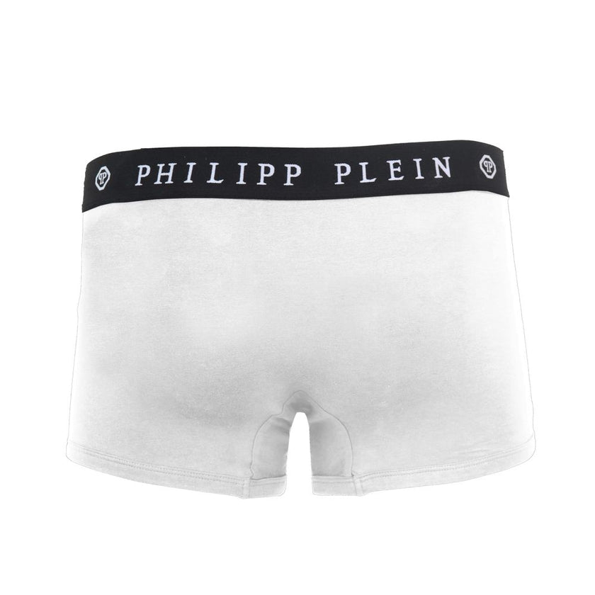 White Cotton Men's BoxerDare to define your style with superior comfort in Philipp Plein’s exclusive boxer set. Crafted with a precise blend of 95% cotton and 5% elastane, these white, elasticated boxers offer a snug fit while enhancing your fashion cred