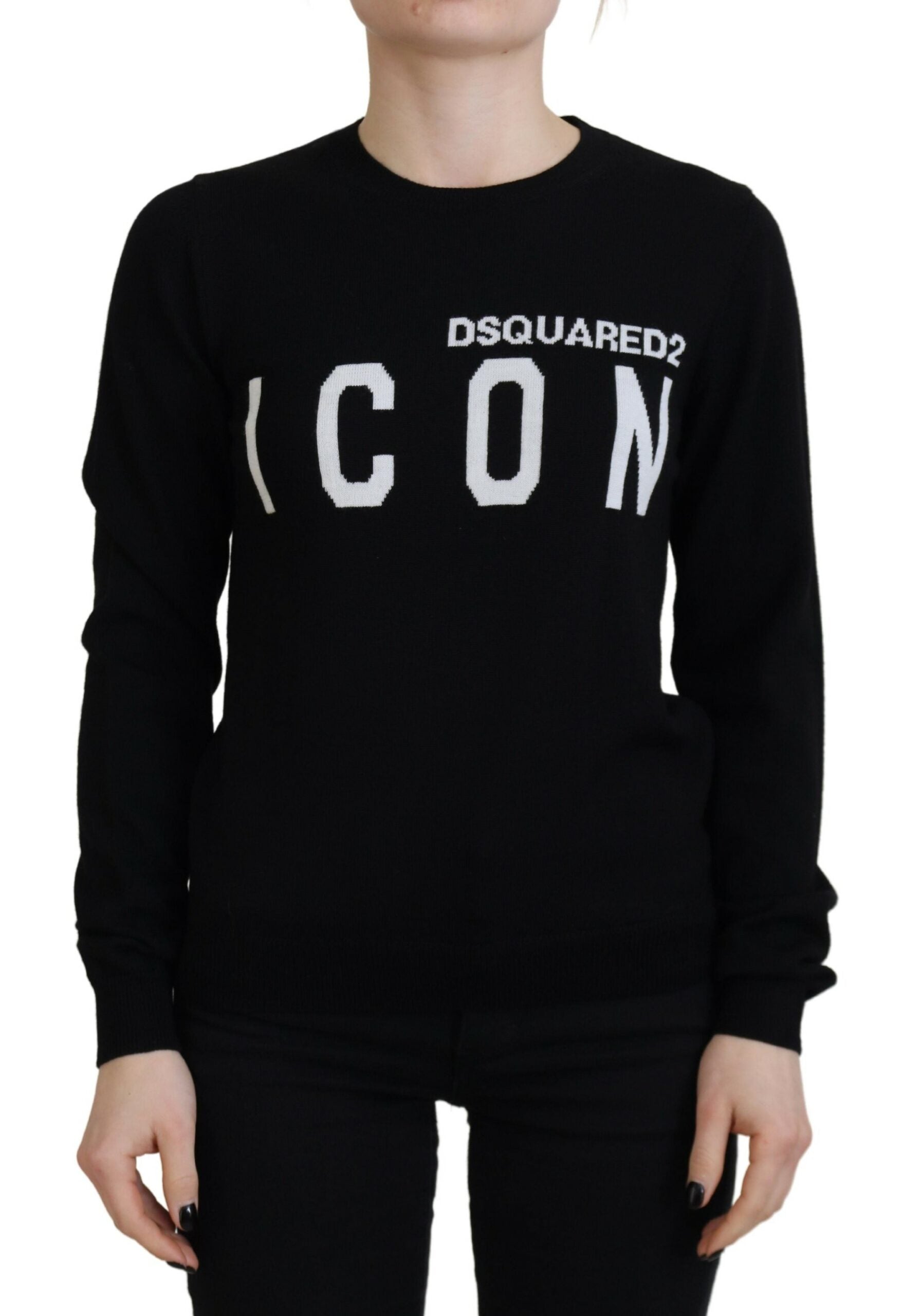 Schwarzer Wollpullover mit Logo-Print und langen Ärmeln