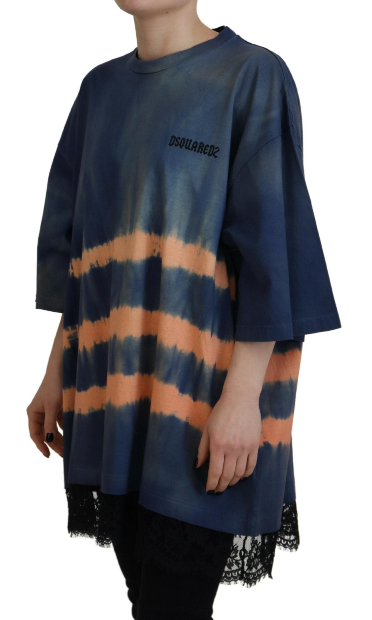 Blaues Baumwoll-Tie-Dye-Spitzen-T-Shirt von DSQUARED2