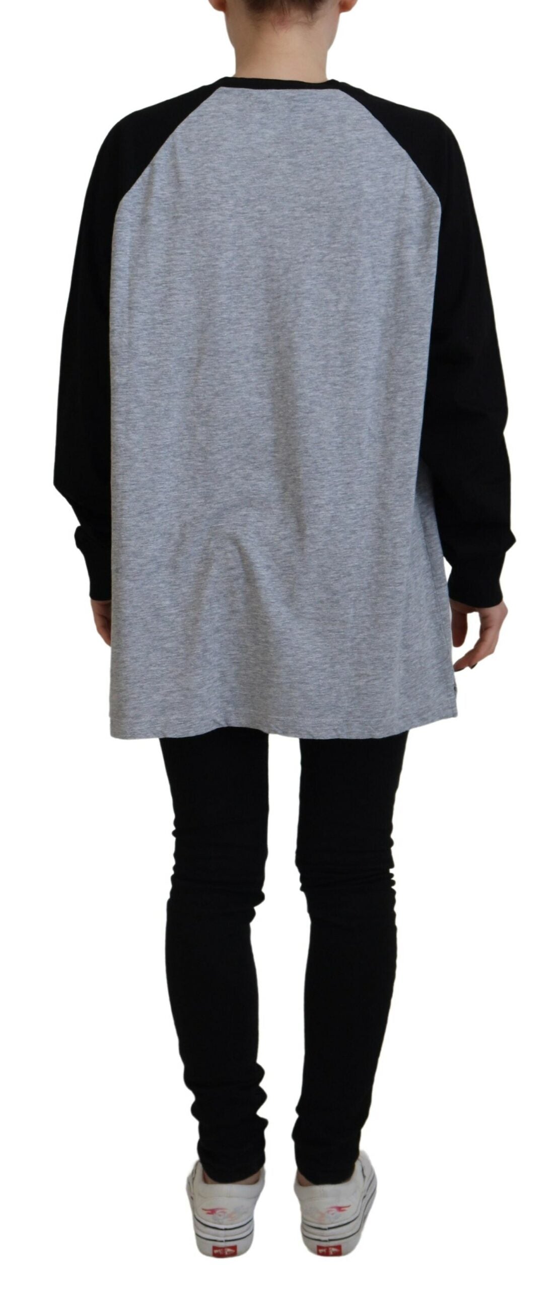 Grau-schwarzes Langarm-Raglan-Oberteil aus Baumwolle von DSQUARED2