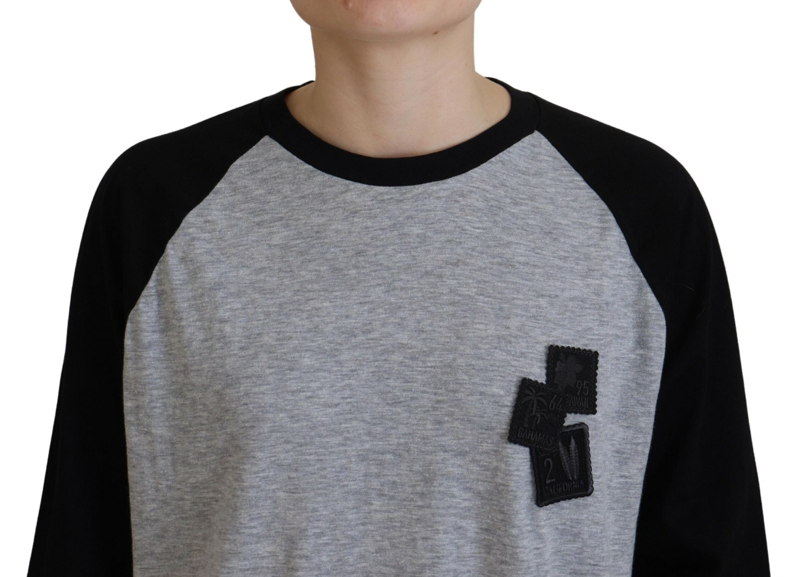 Grau-schwarzes Langarm-Raglan-Oberteil aus Baumwolle von DSQUARED2