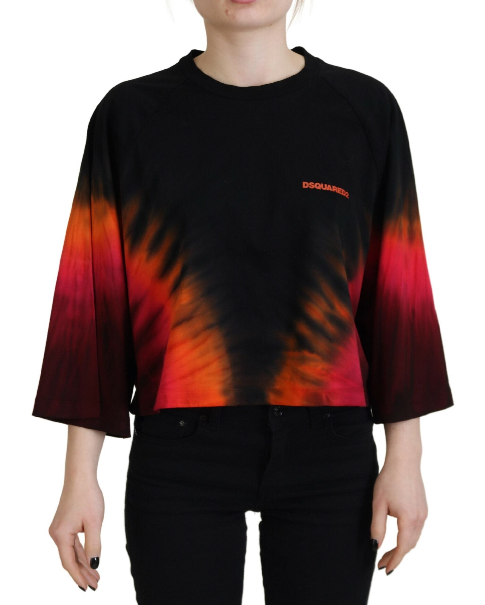 Schwarzes Baumwoll-Batik-Rundhalsoberteil von DSQUARED2