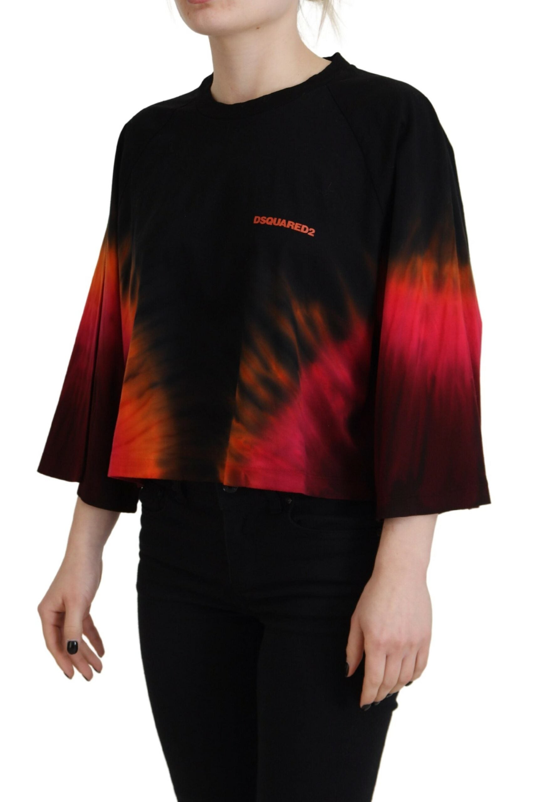 Black Cotton Tie Dye Crew Neck Top by DSQUARED2