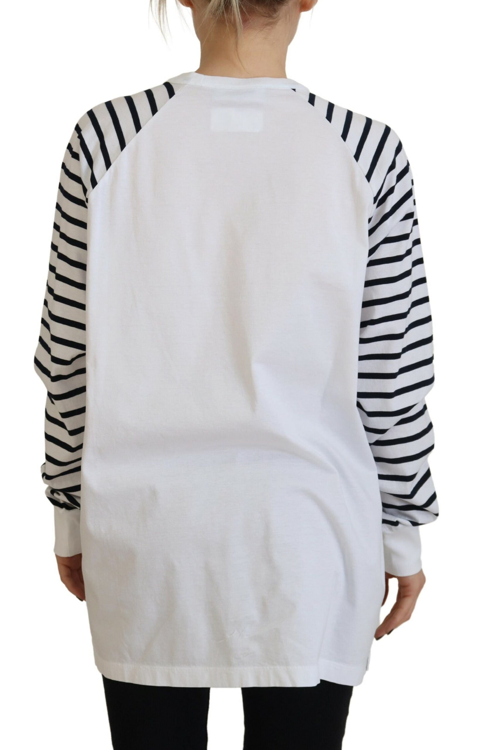 White Cotton Sweater with Striped Sleeves by DSQUARED2