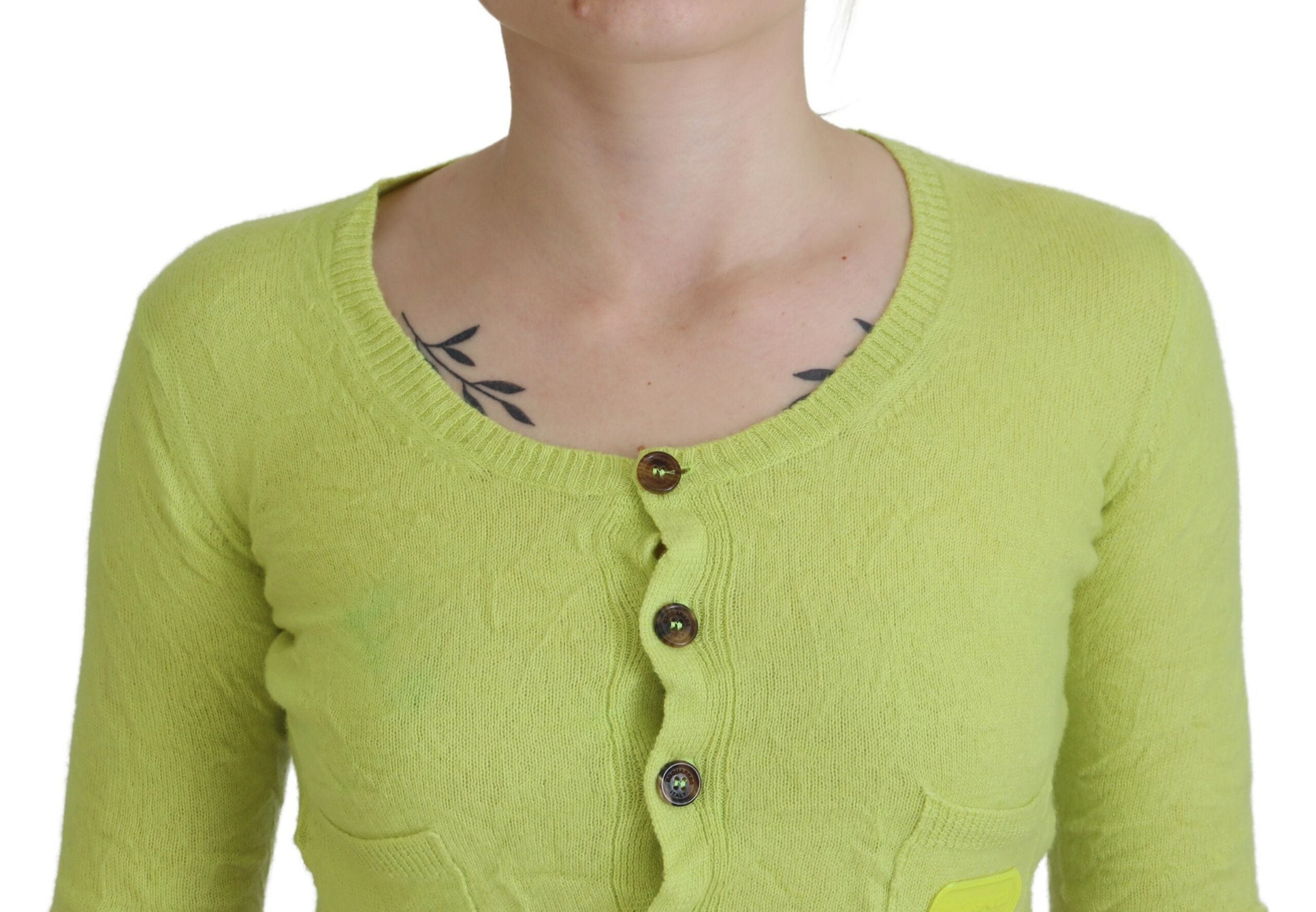 Dsquared² Gelb-Grüner Kaschmir-Cropped-Pullover mit langen Ärmeln