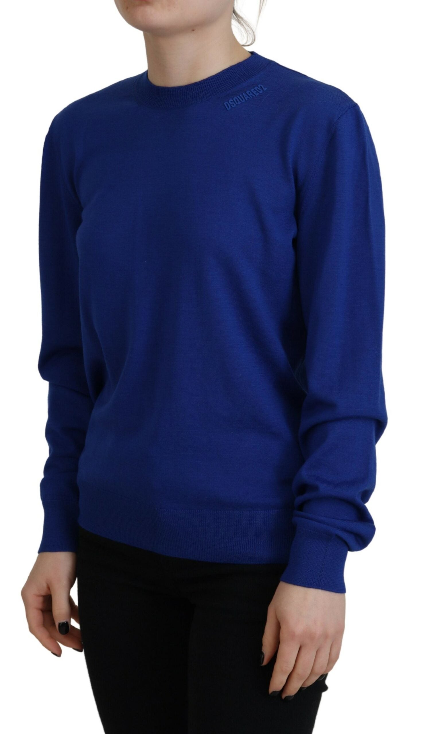 Blue Wool Crew Neck Sweater with Logo by DSQUARED2