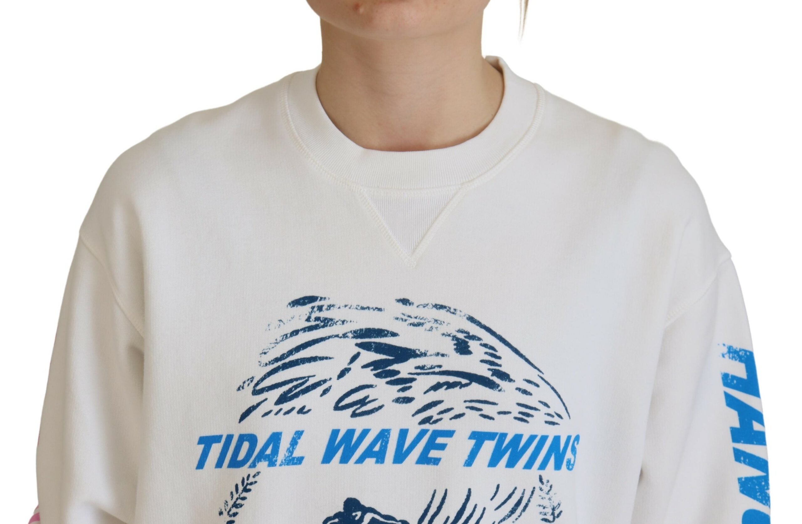 Pull à manches longues pour femme en coton blanc imprimé