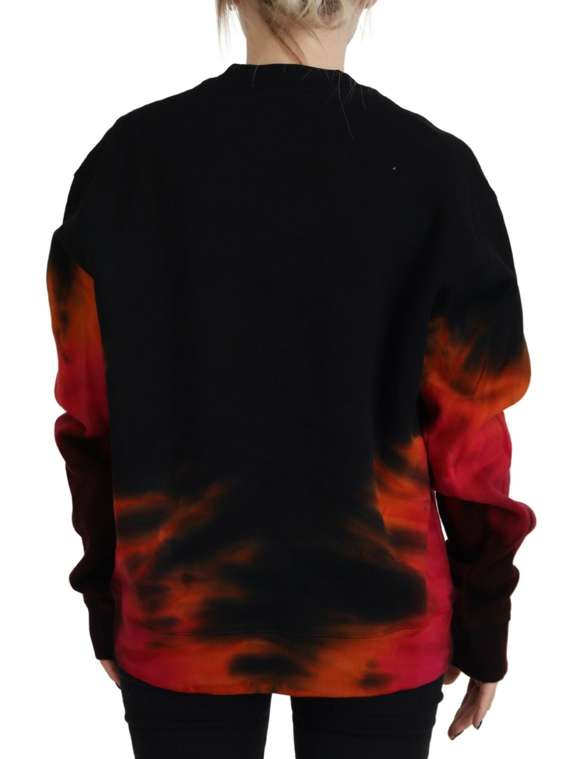 Black Cotton Tie Dye Sweater with Logo Print