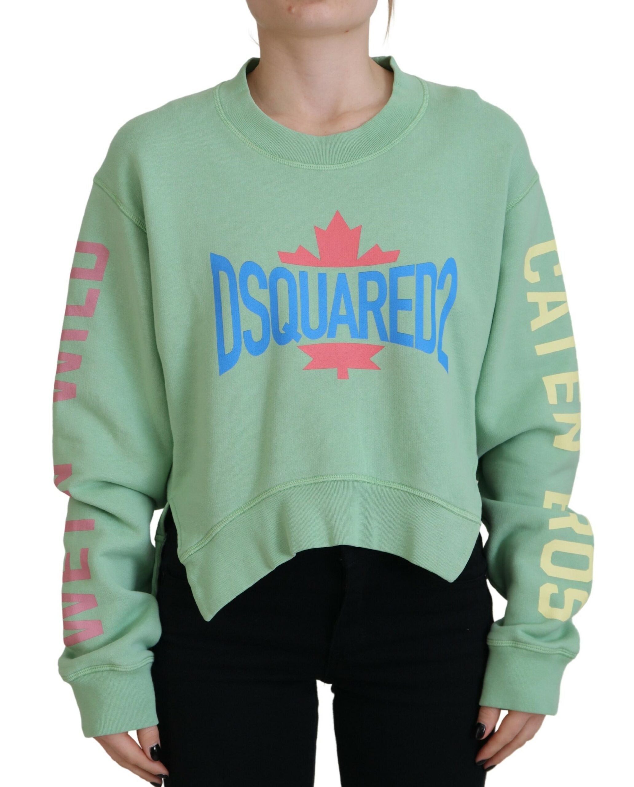 Pull à manches longues et col rond imprimé logo vert