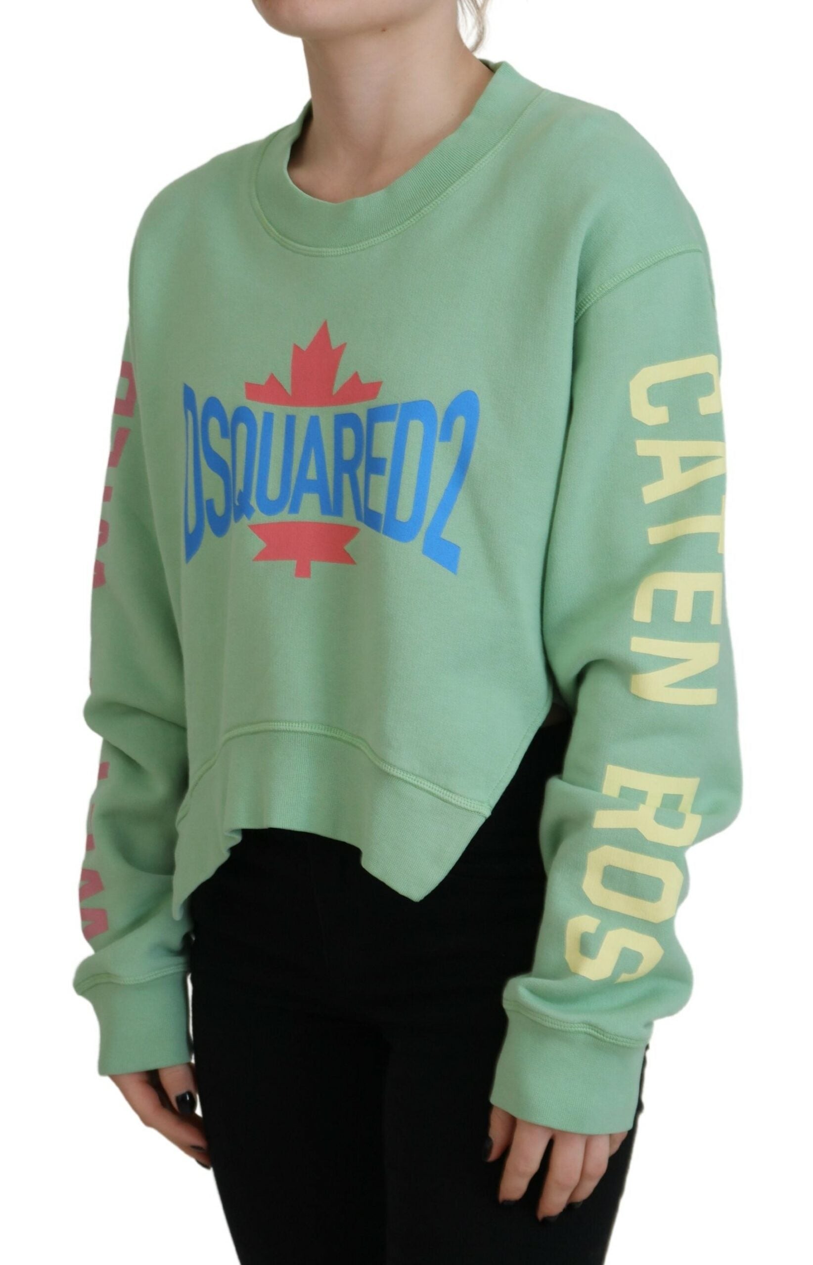 Pull à manches longues et col rond imprimé logo vert