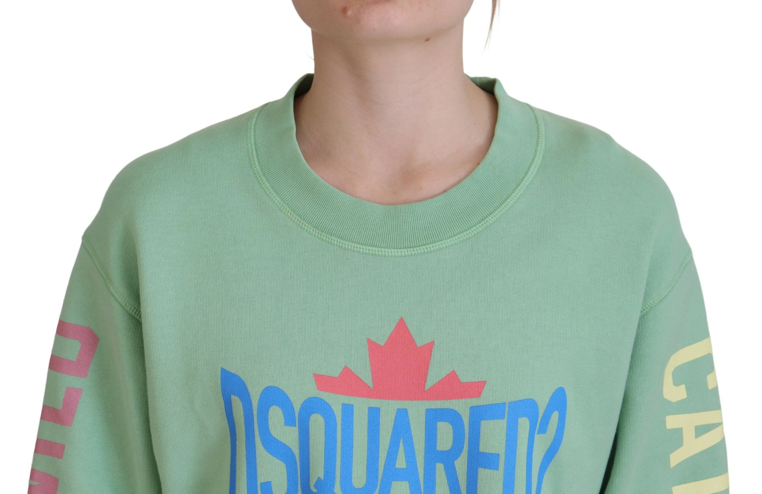 Pull à manches longues et col rond imprimé logo vert
