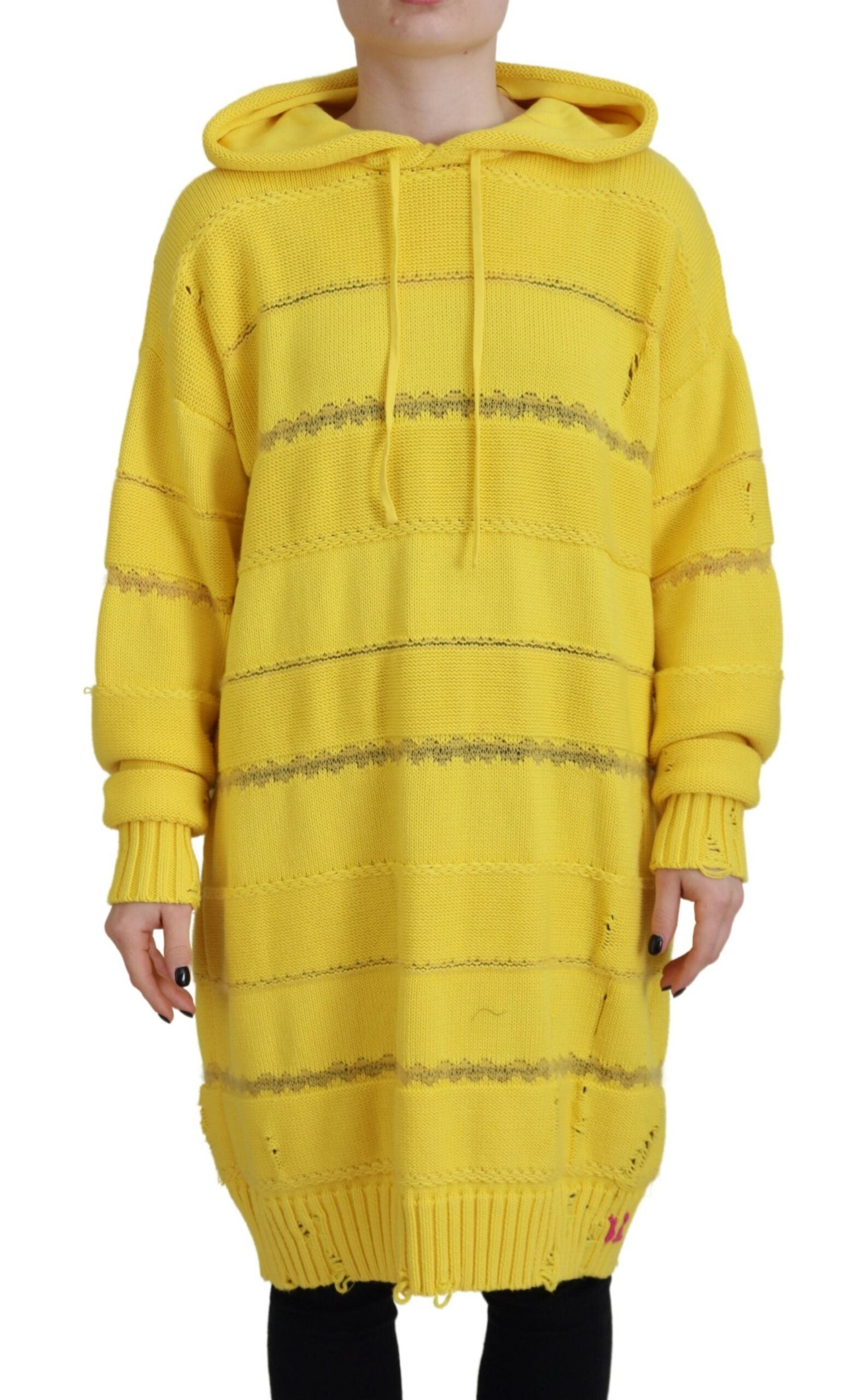Yellow Cotton Hooded Knitted Pullover Sweater by DSQUARED2