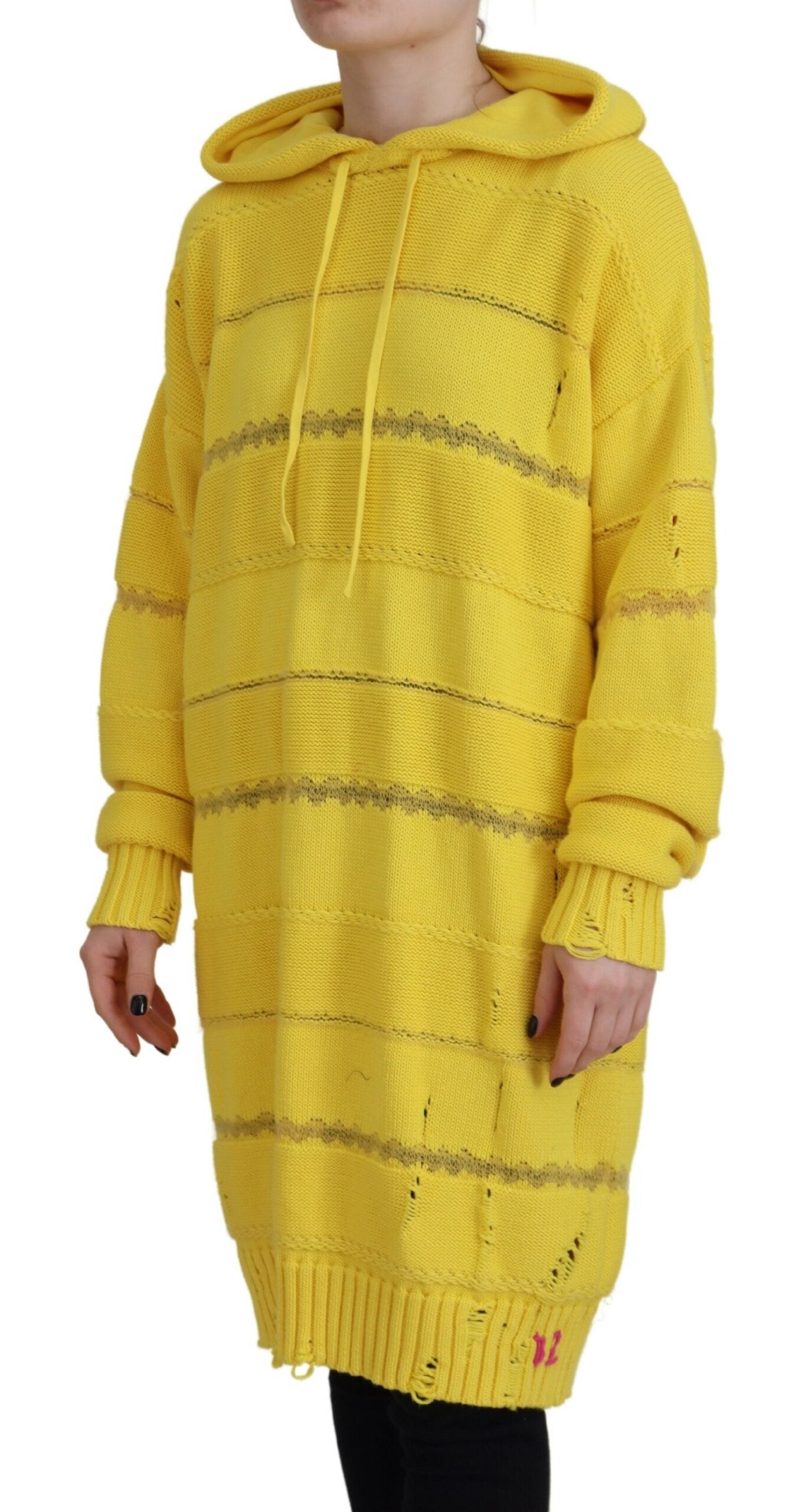 Pull à capuche en coton jaune tricoté