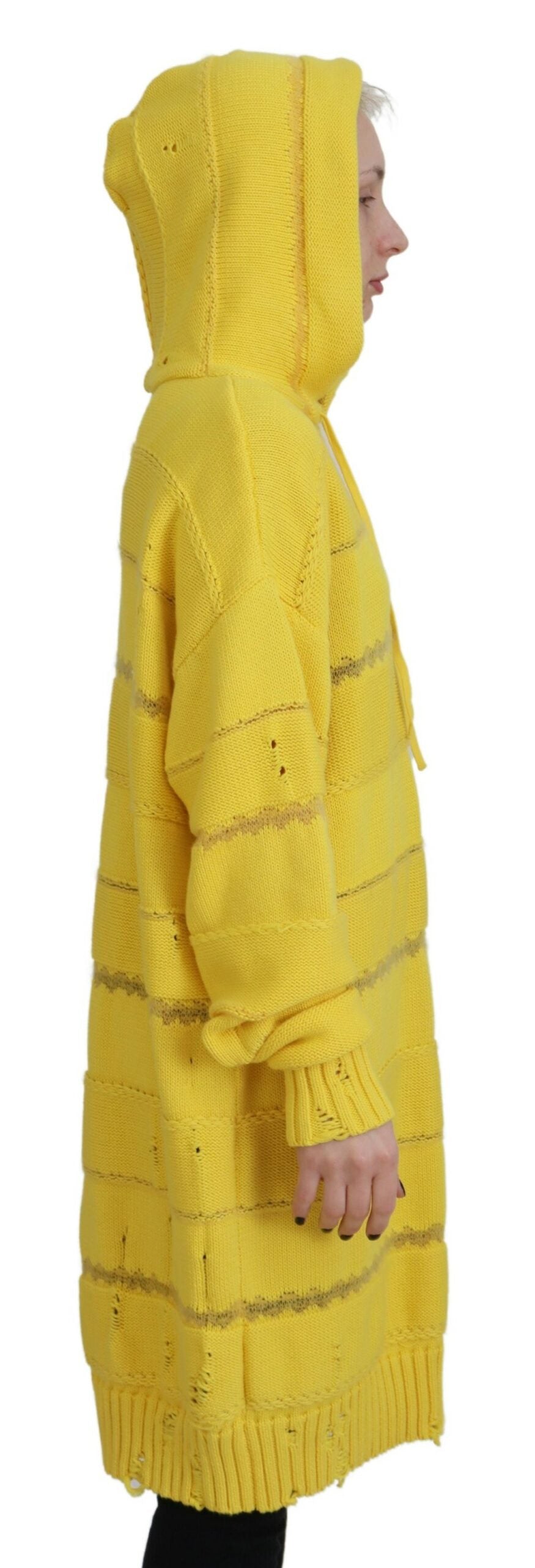 Pull à capuche en coton jaune tricoté