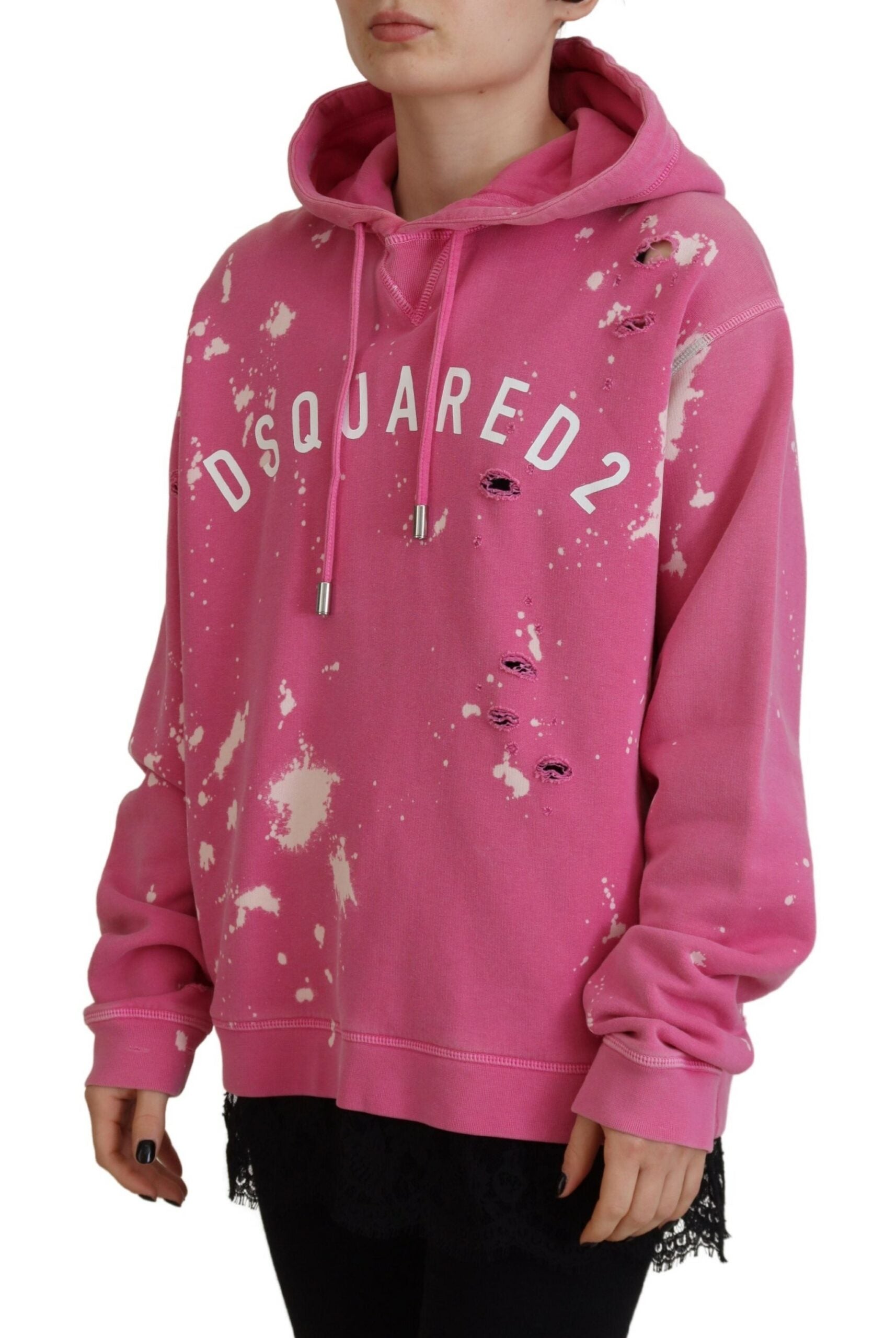 Sweat à capuche en coton rose imprimé logo