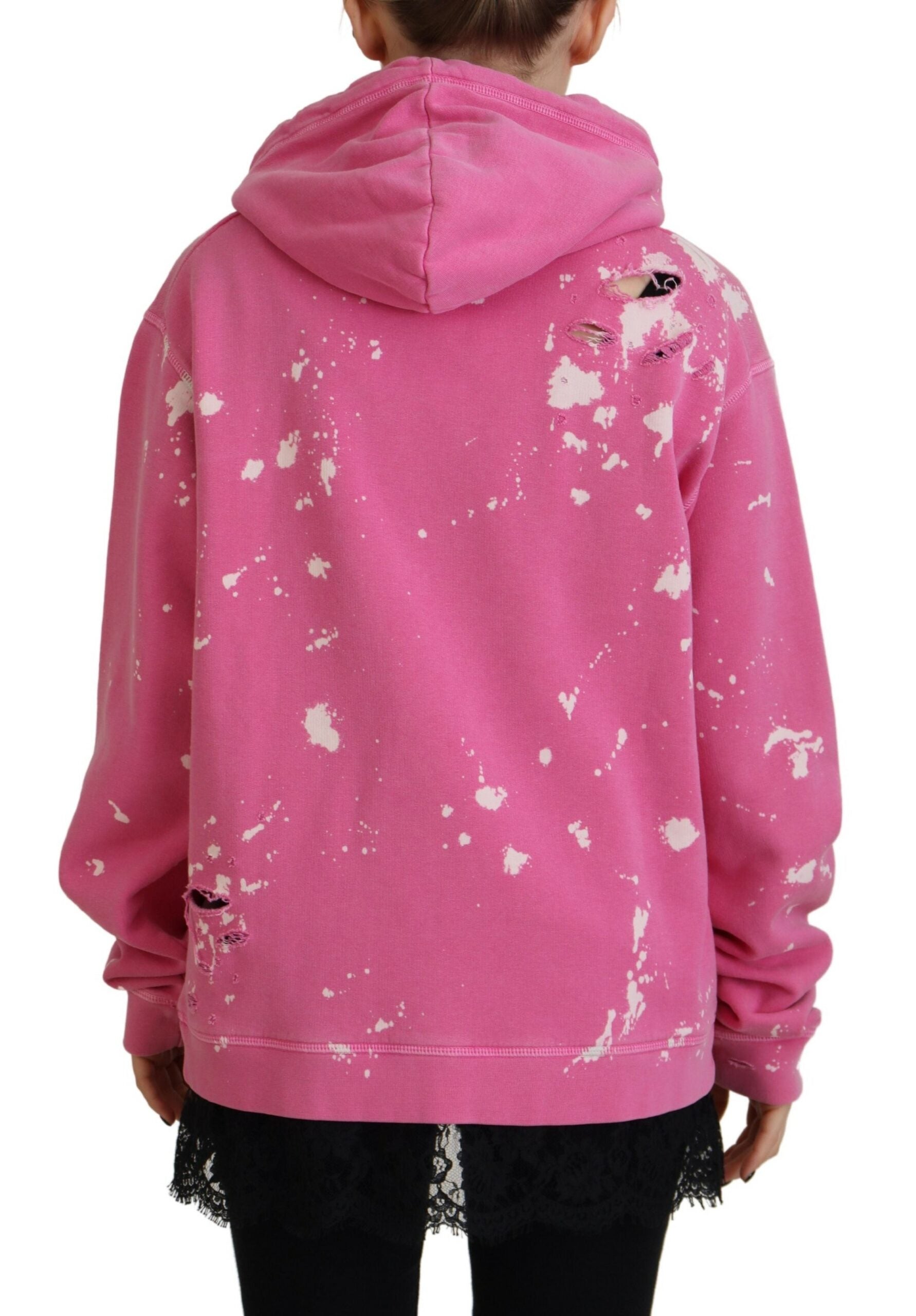 Sweat à capuche en coton rose imprimé logo