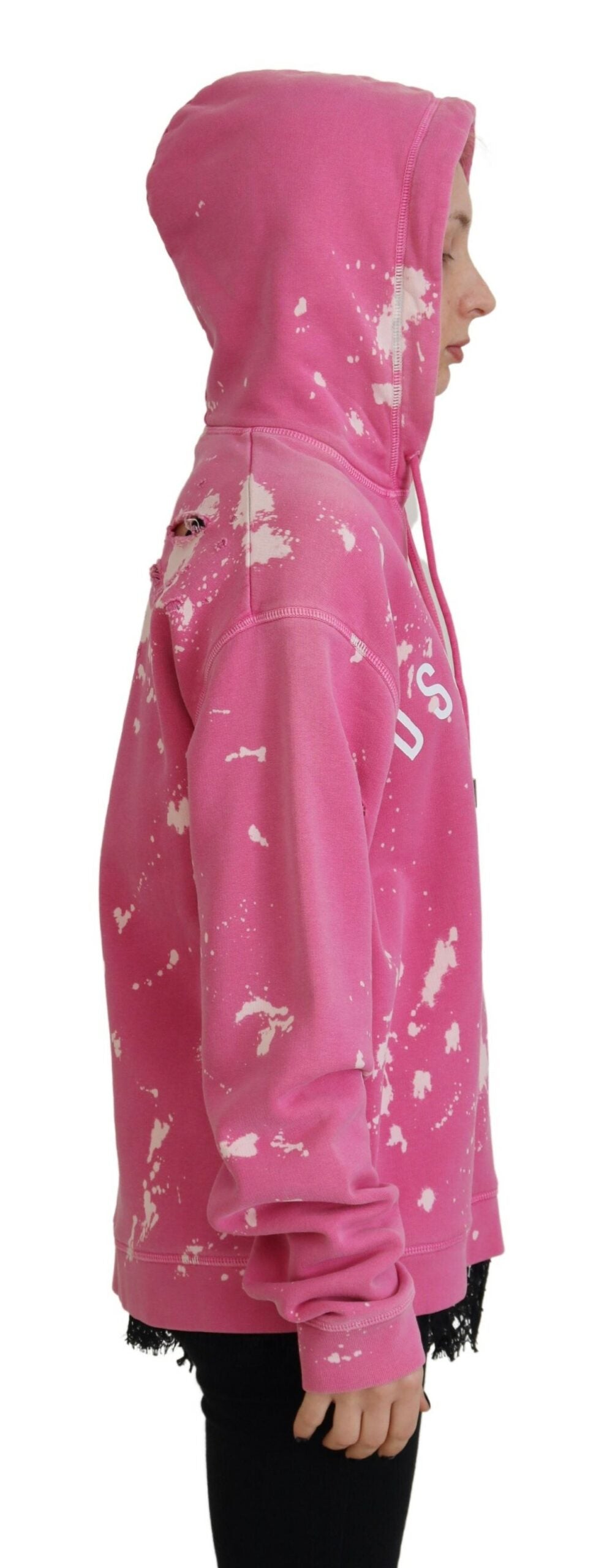 Sweat à capuche en coton rose imprimé logo