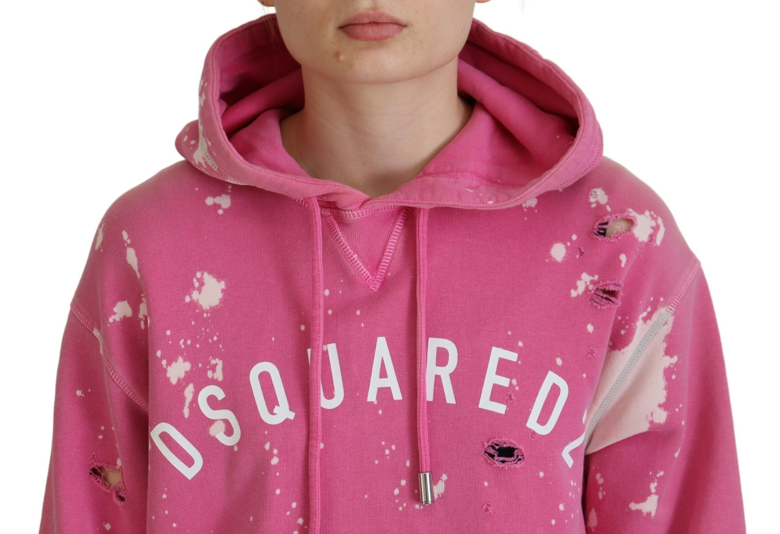 Sweat à capuche en coton rose imprimé logo