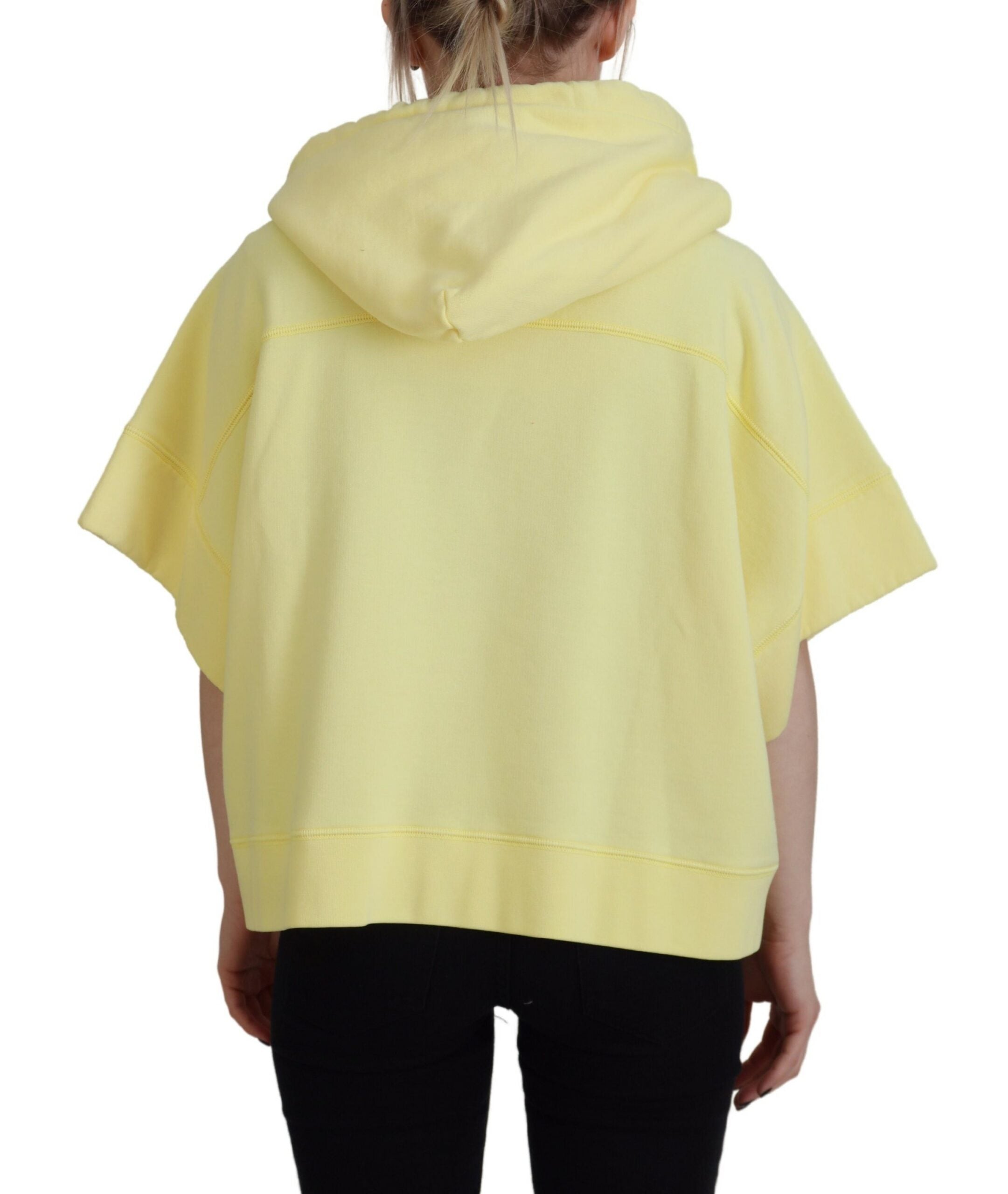 Sweat à capuche en coton imprimé logo jaune