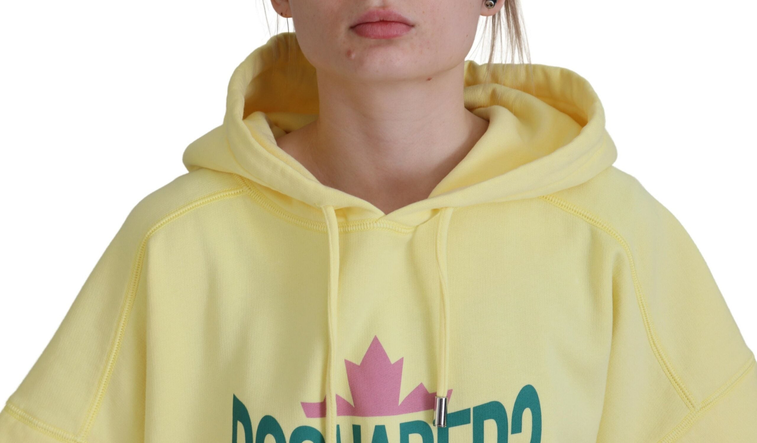 Sweat à capuche en coton imprimé logo jaune