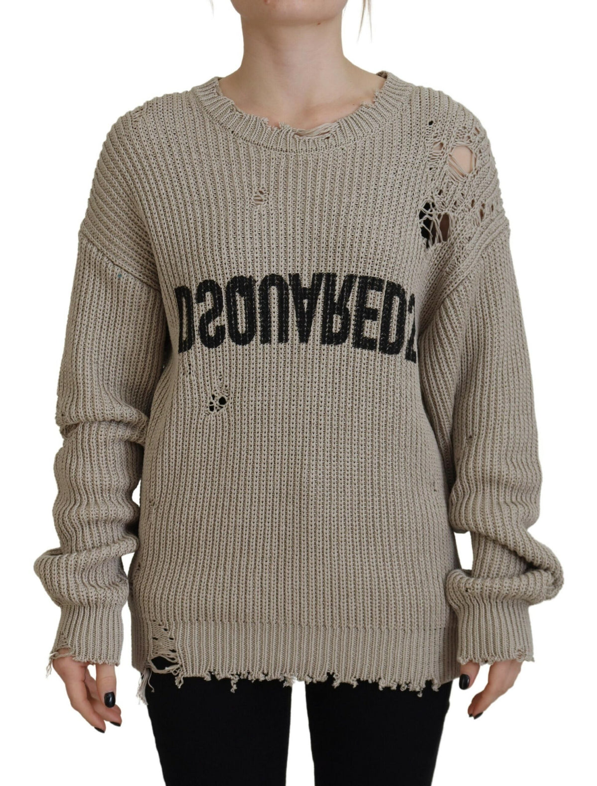Dsquared² Beiger Pullover aus Baumwolle mit Rundhalsausschnitt
