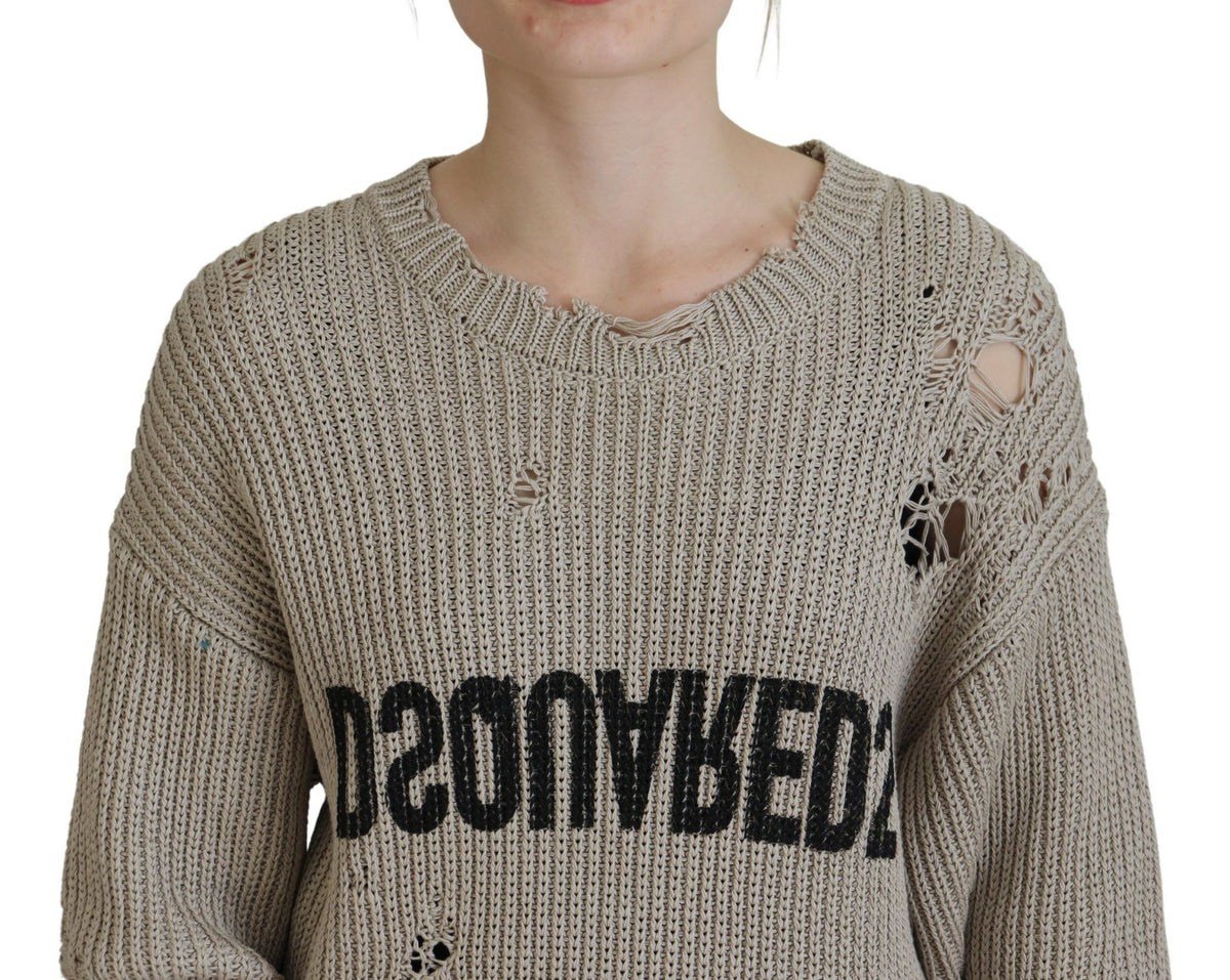 Dsquared² Beiger Pullover aus Baumwolle mit Rundhalsausschnitt