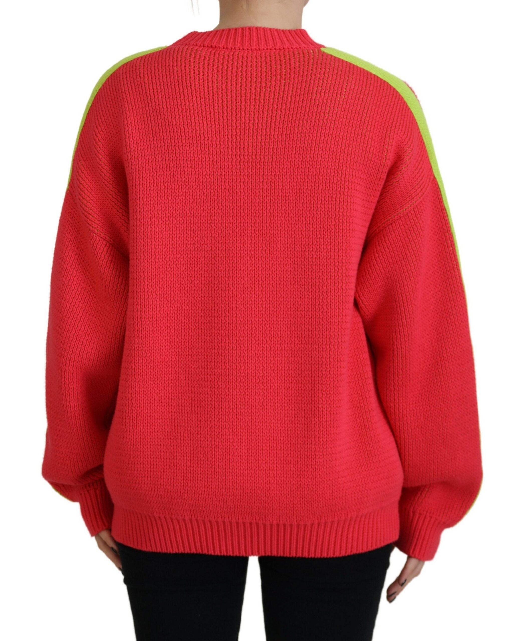 Pull-over en coton tricoté multicolore à col rond