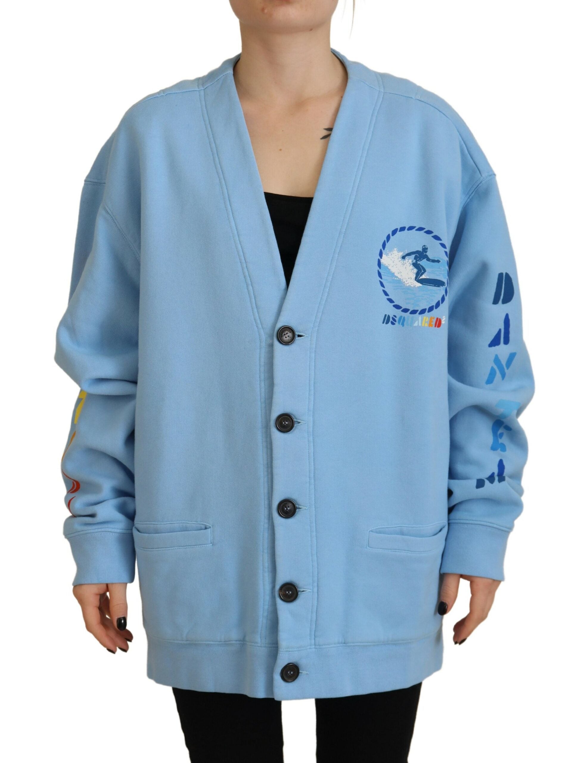 Blauer Baumwoll-Cardigan mit Knopfverschluss