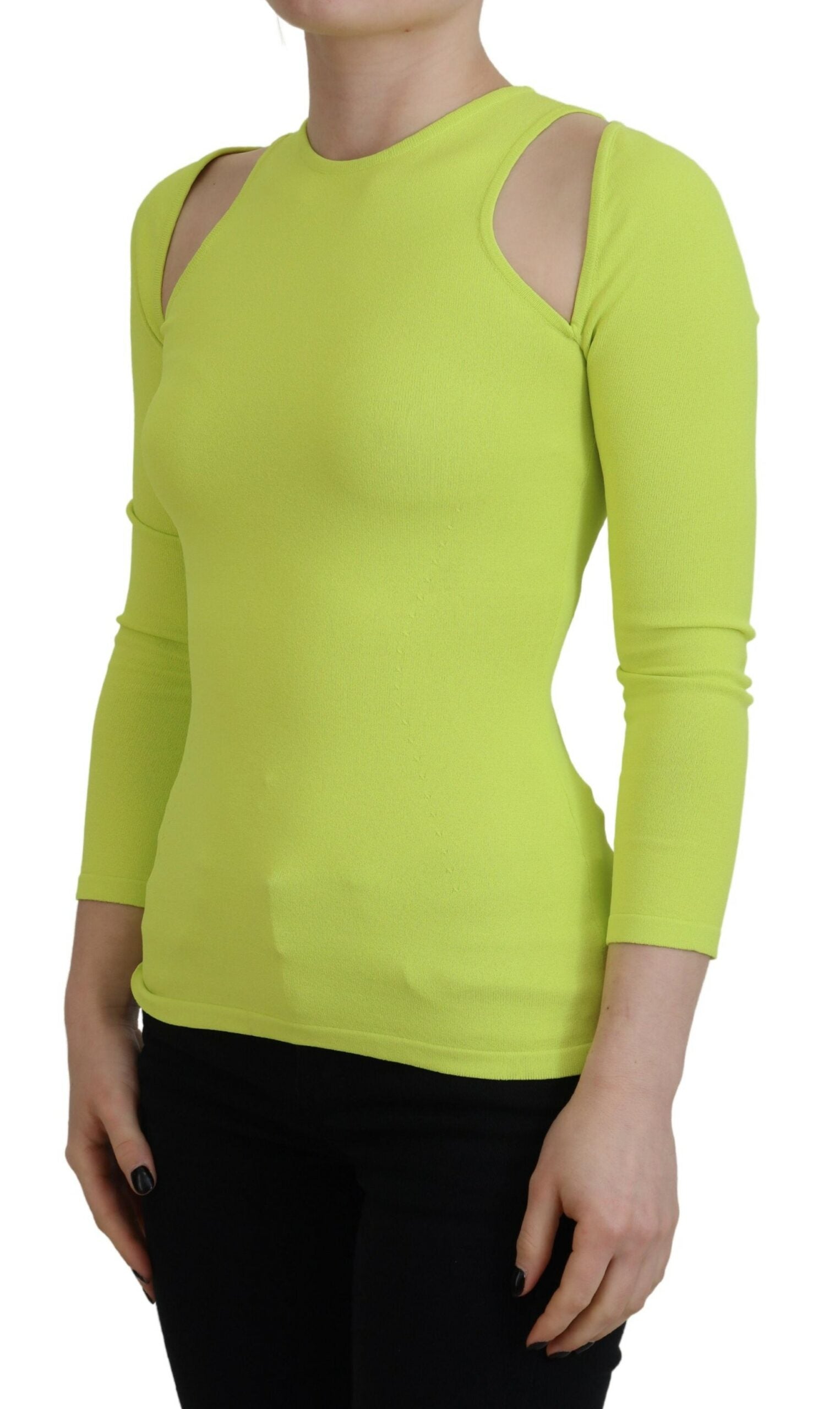 Haut à manches longues et épaules dénudées en viscose jaune-vert