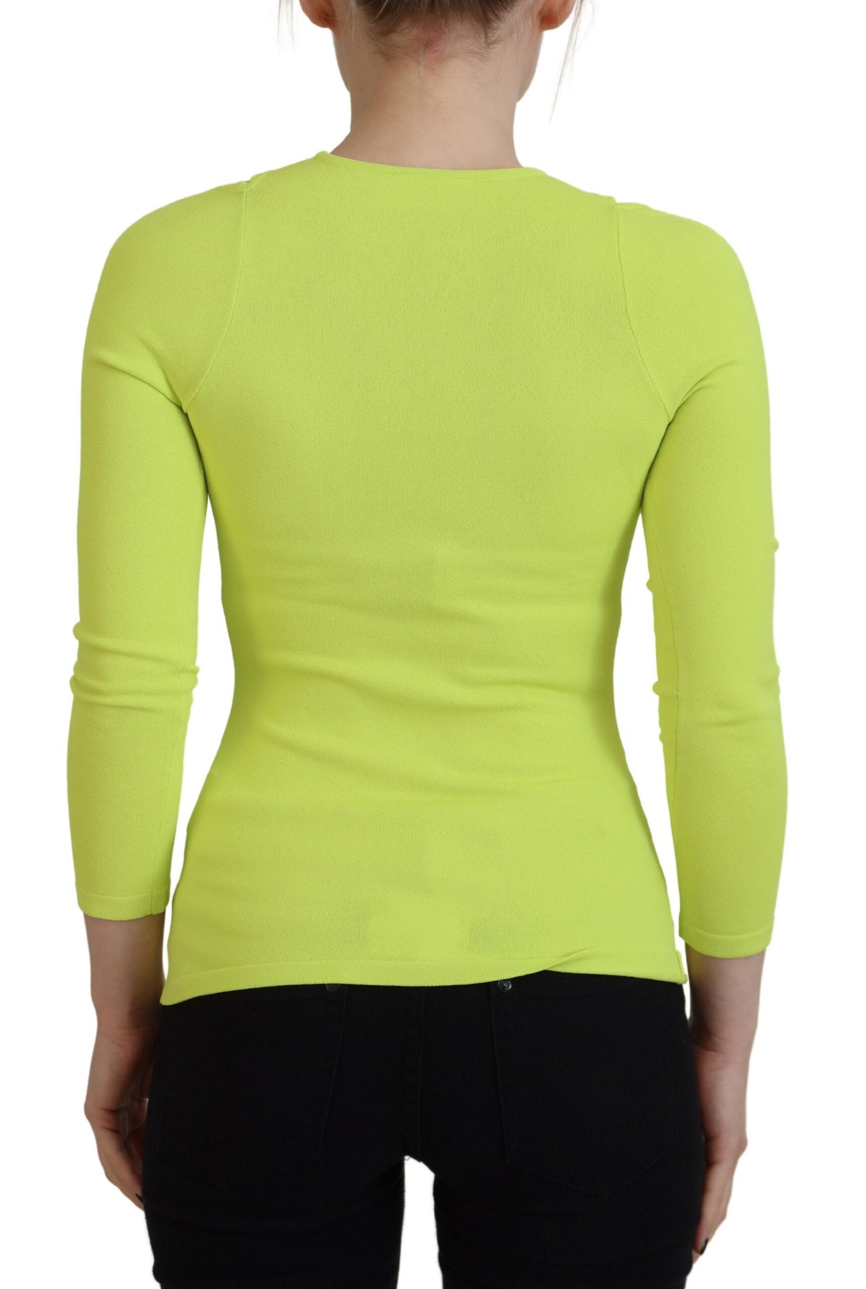Haut à manches longues et épaules dénudées en viscose jaune-vert