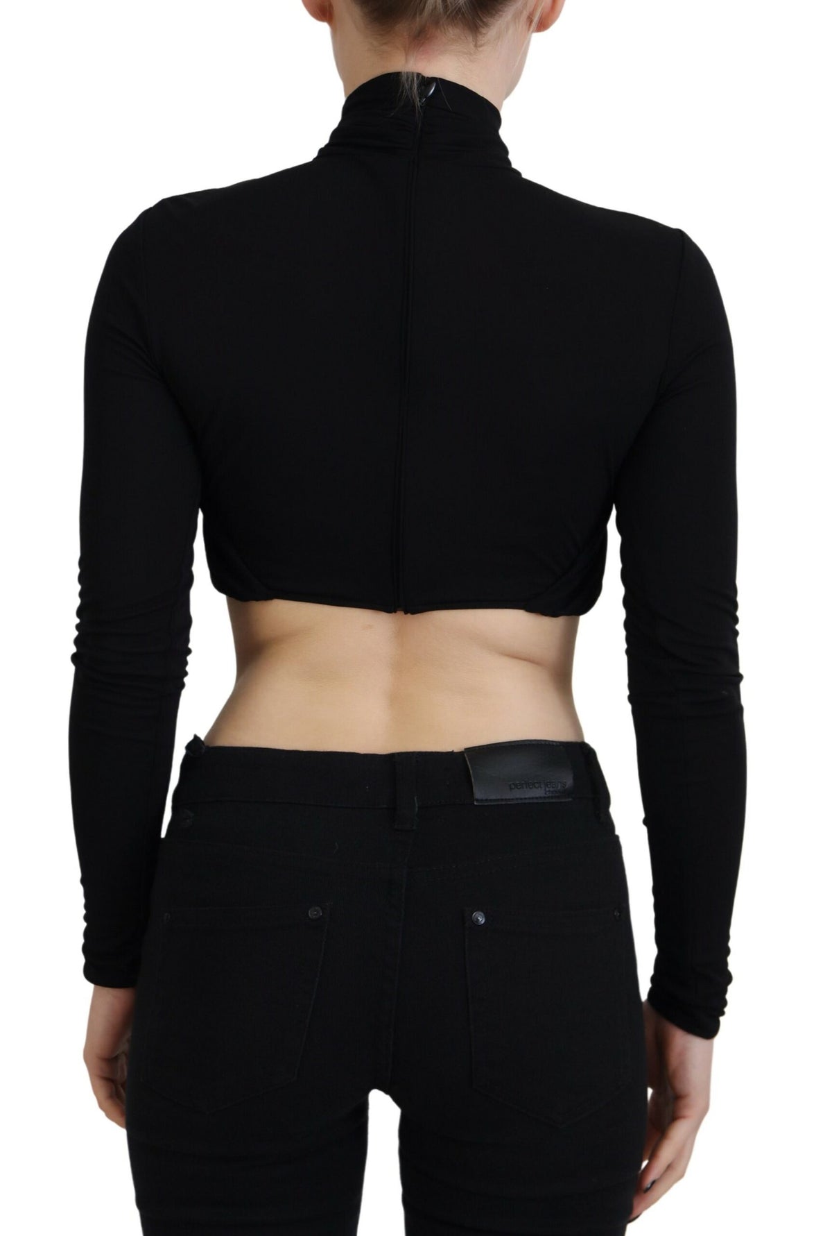 Dsquared² Schwarzes bauchfreies Langarm-Top aus Viskose mit Cut-Outs