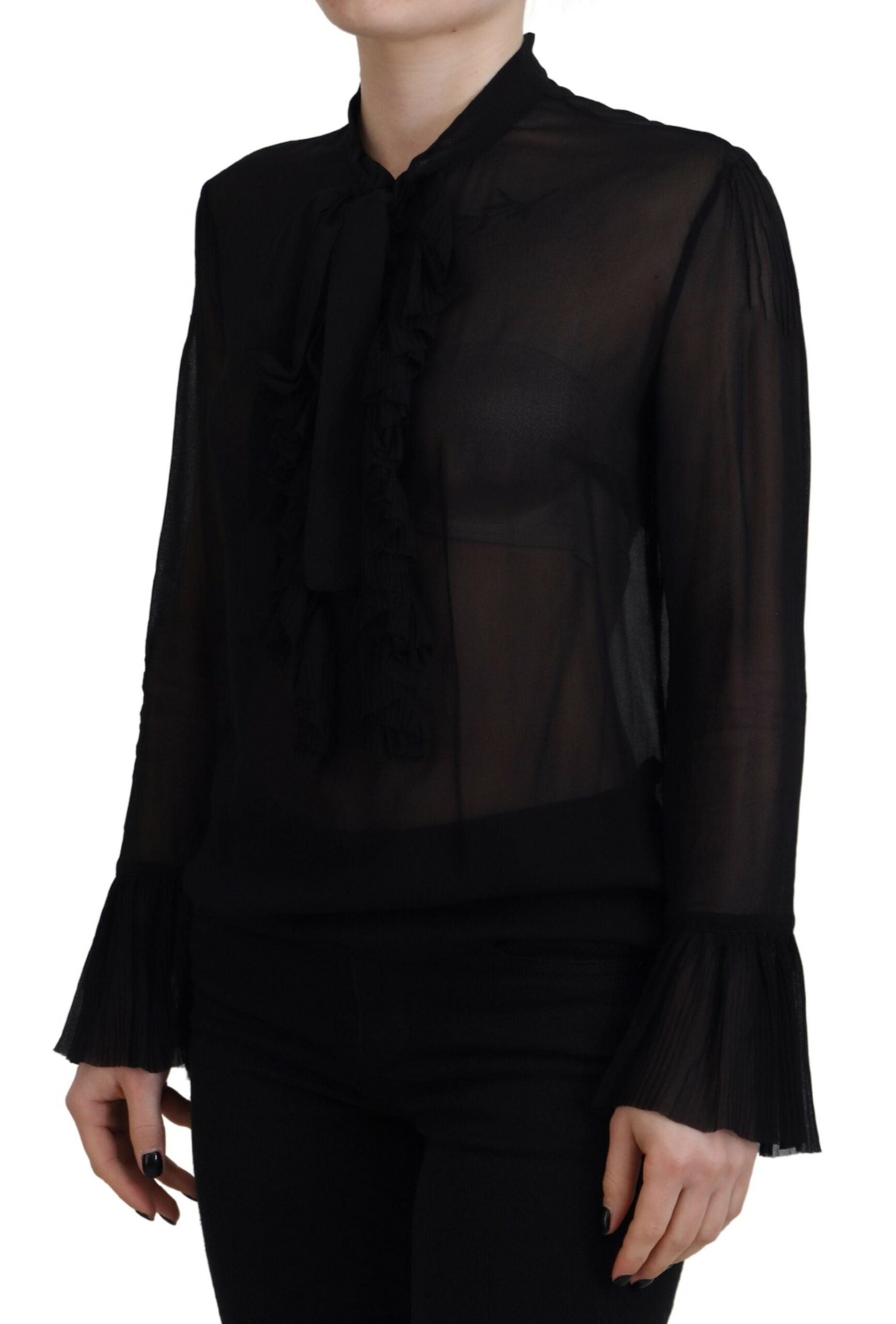 Chemisier transparent à manches longues en viscose noire