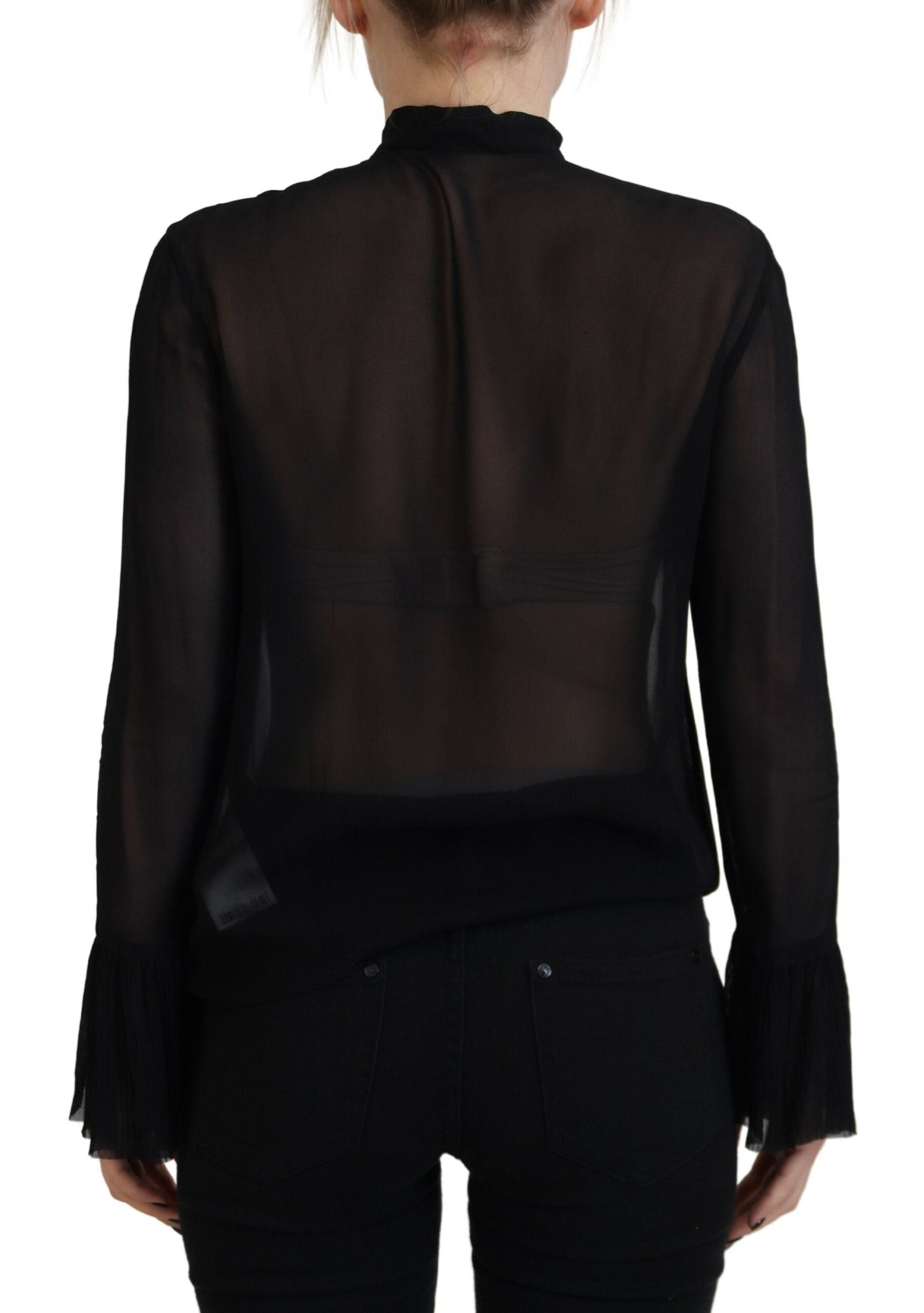 Chemisier transparent à manches longues en viscose noire