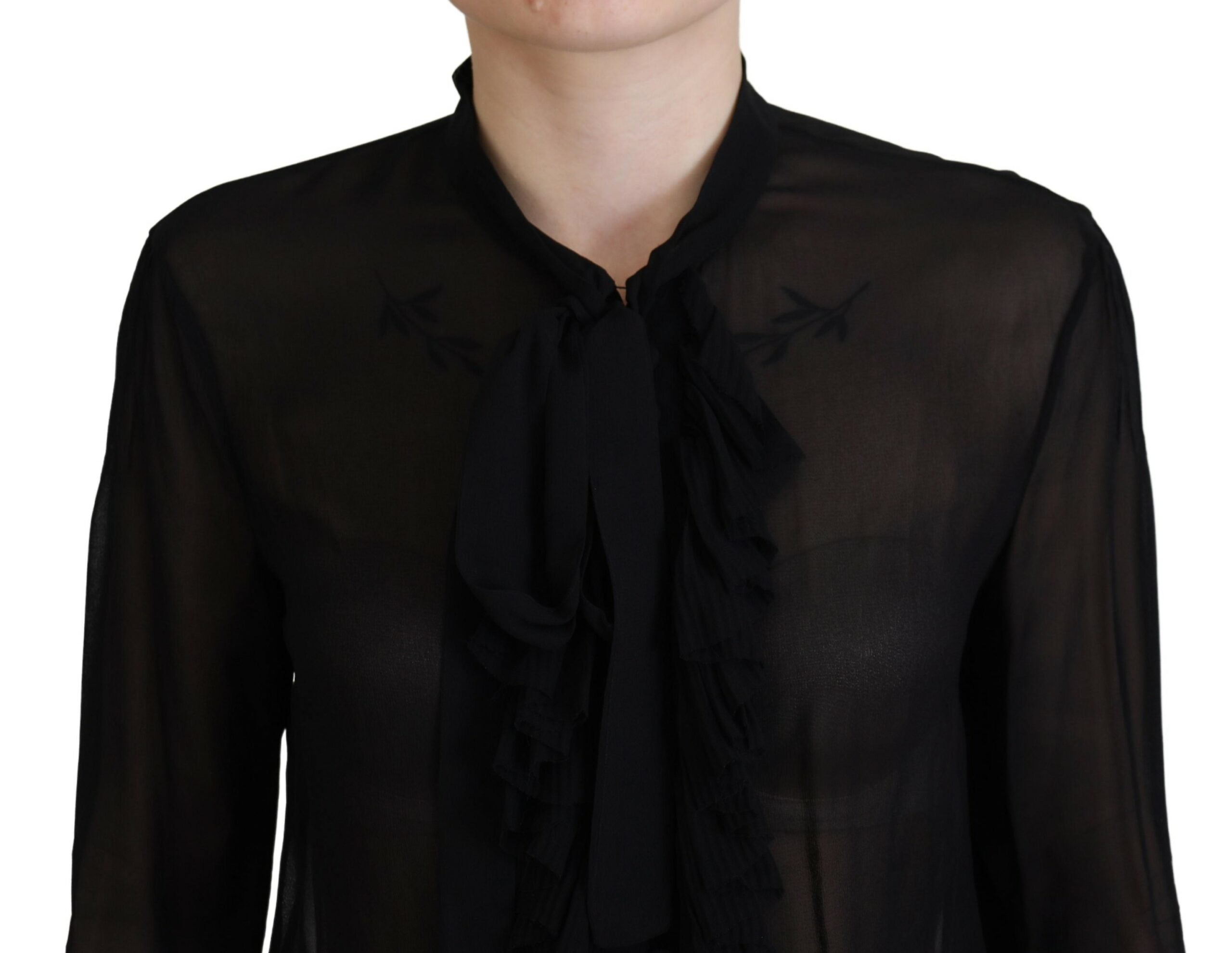 Chemisier transparent à manches longues en viscose noire