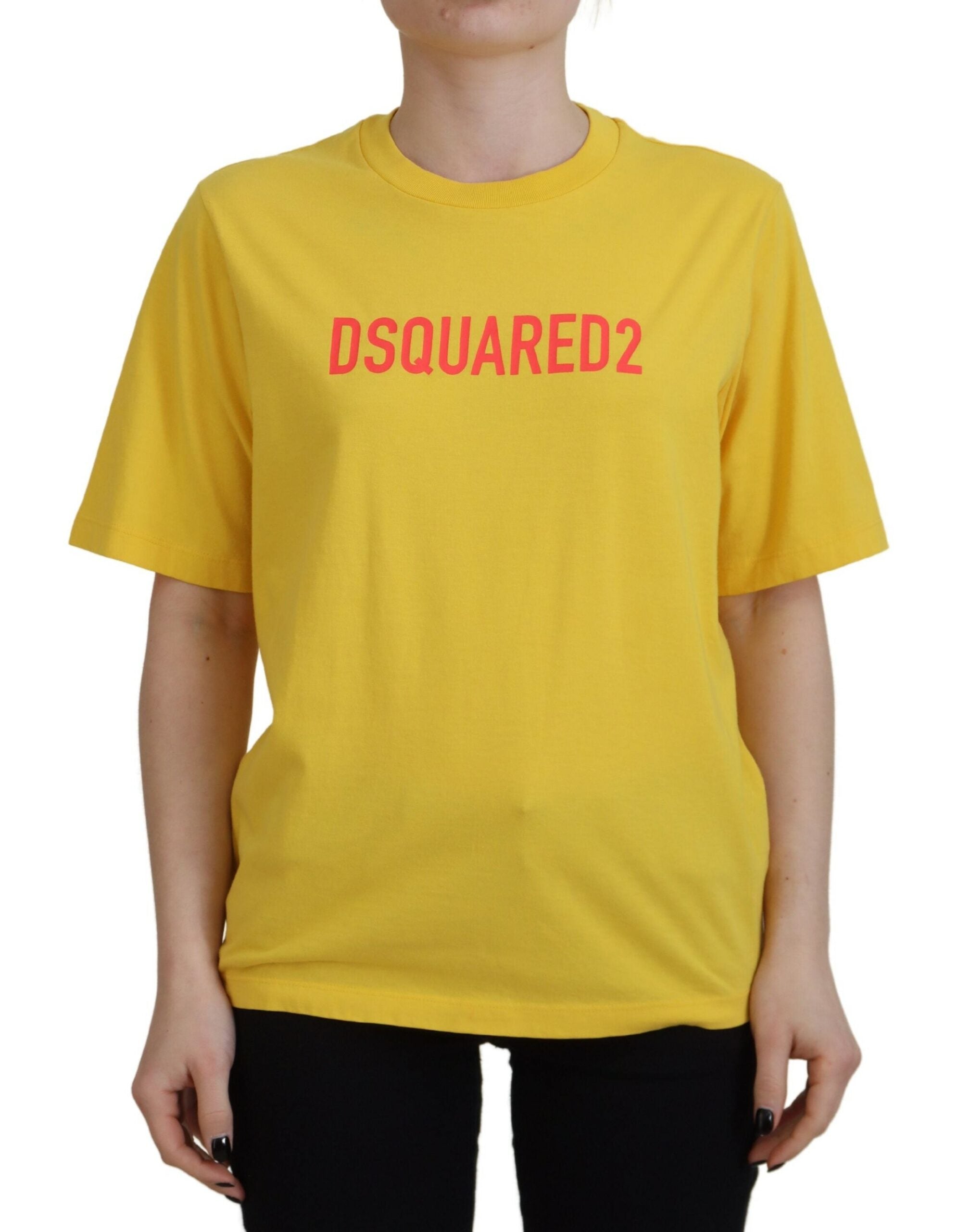 Yellow Cotton T-Shirt with Logo Print by DSQUARED2