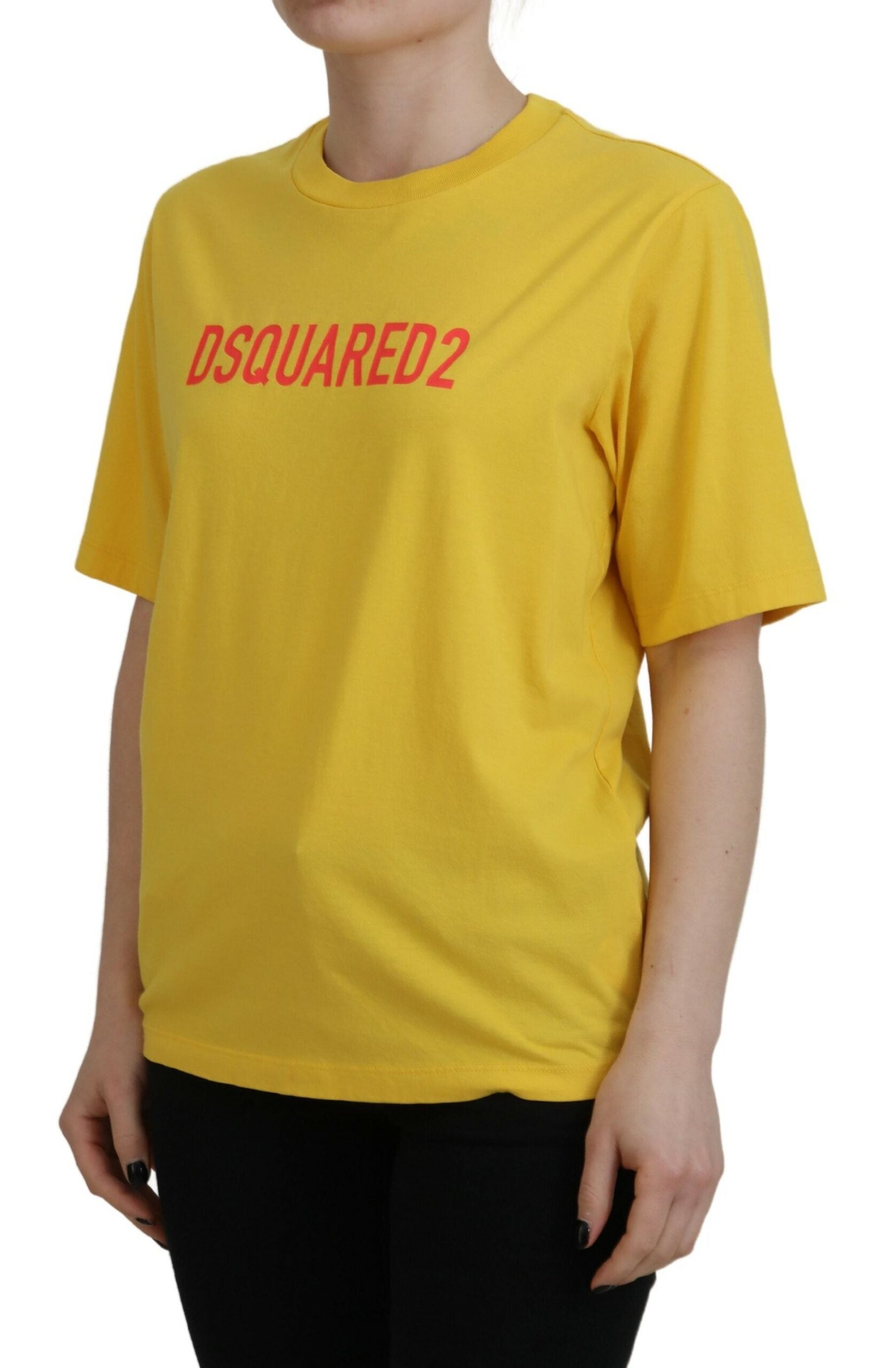 T-shirt facile à col rond en coton imprimé logo jaune