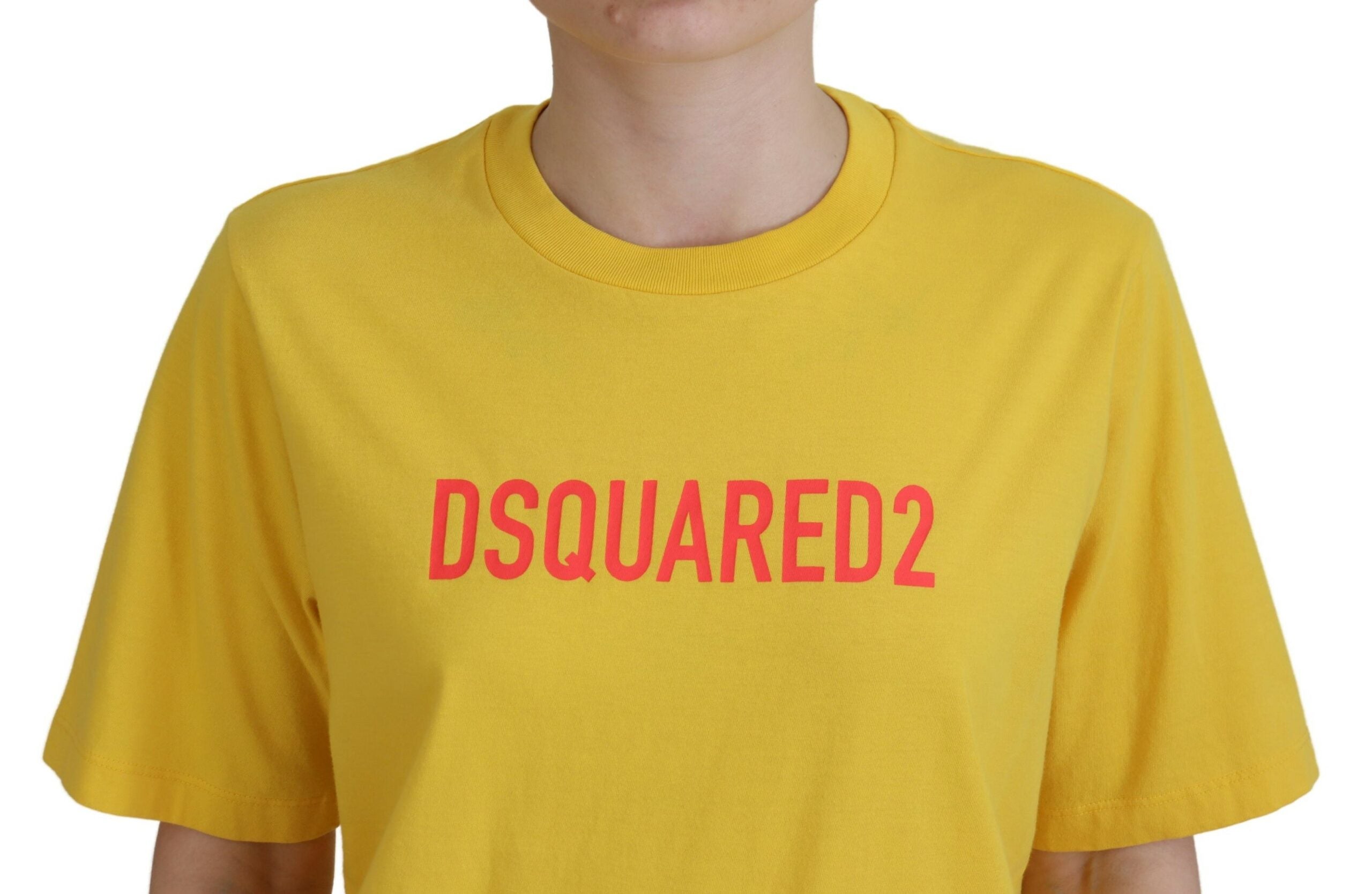 T-shirt facile à col rond en coton imprimé logo jaune