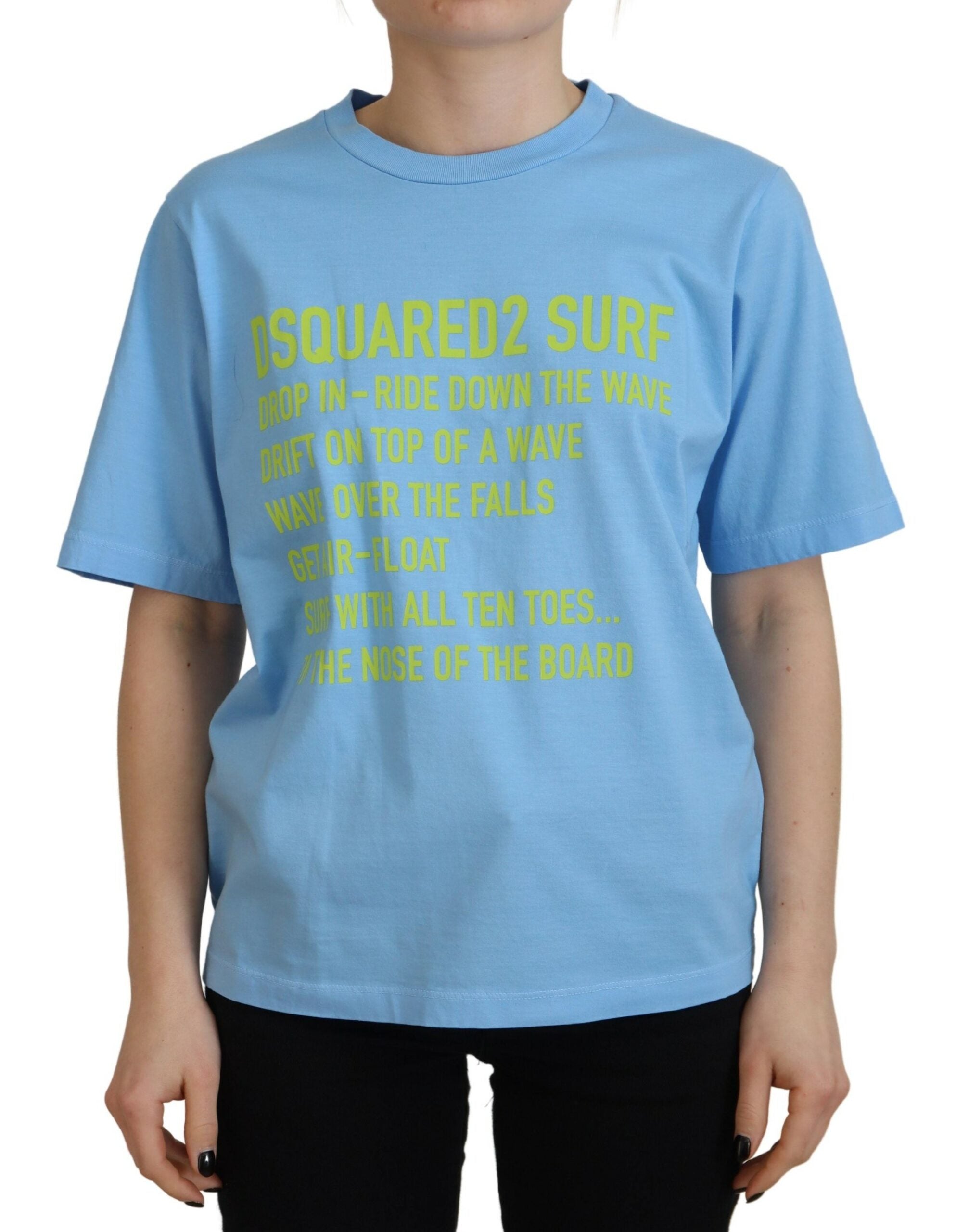 Blaues Baumwoll-Rundhals-T-Shirt mit Logo-Print