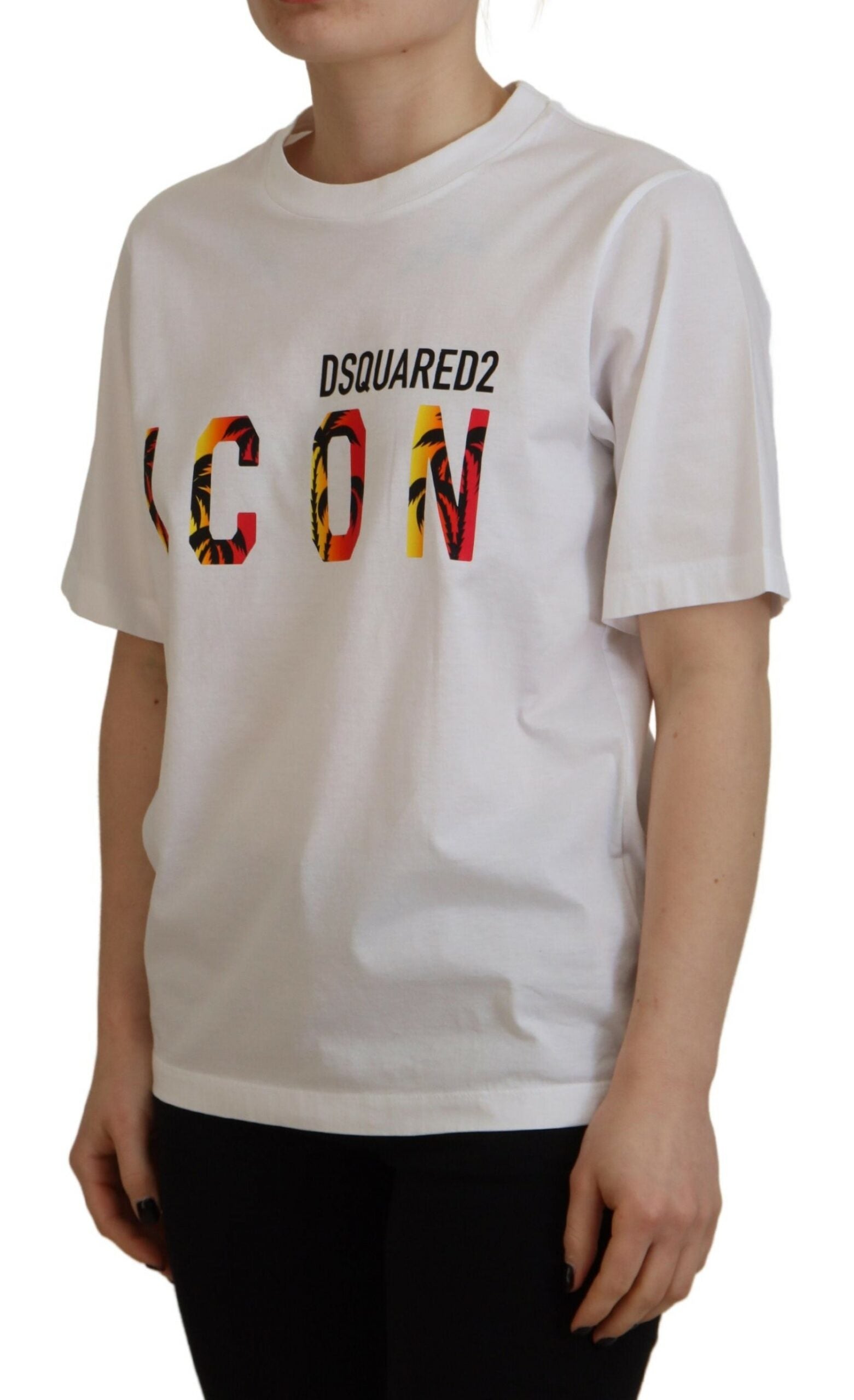 T-shirt à col rond White Cotton Shiny Icon East Tee