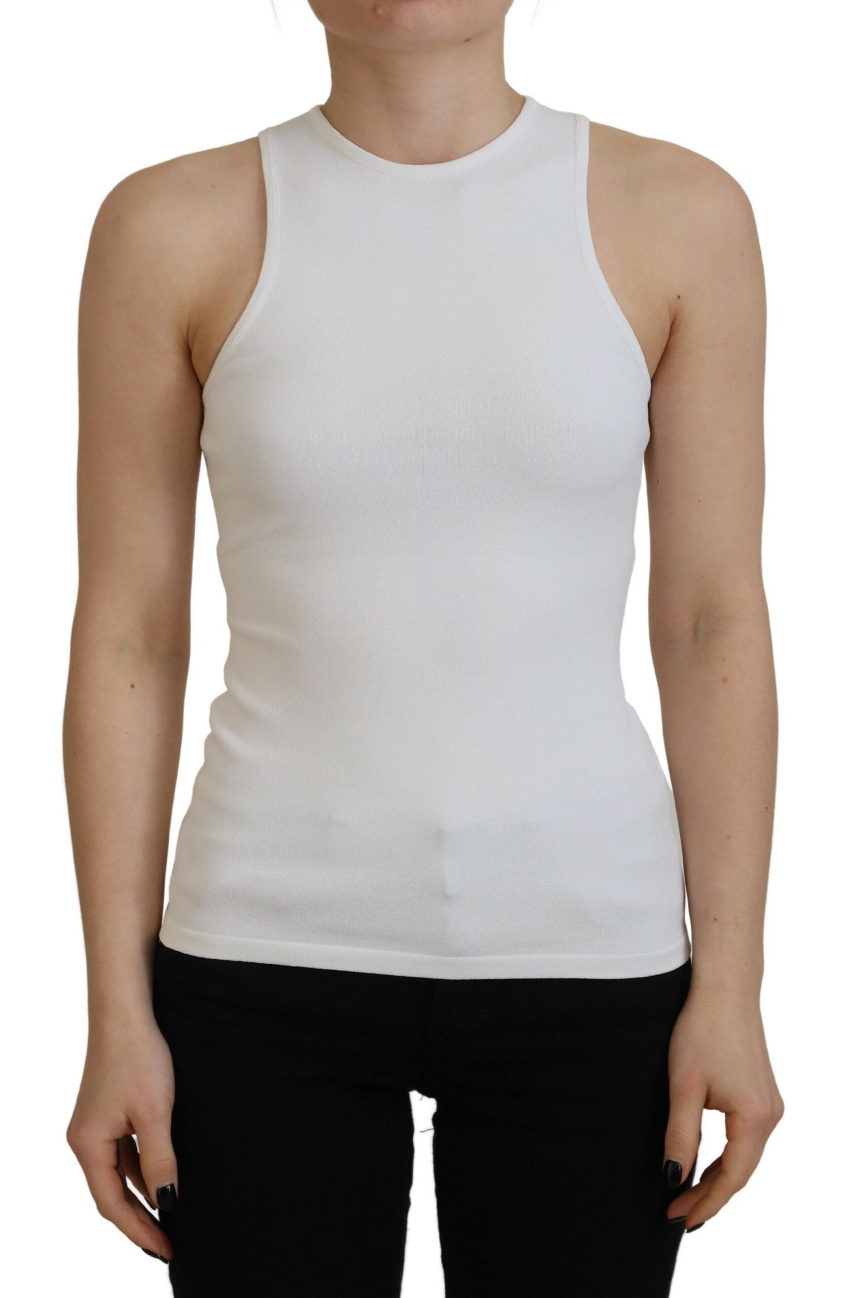 Débardeur blanc en viscose sans manches à col rond