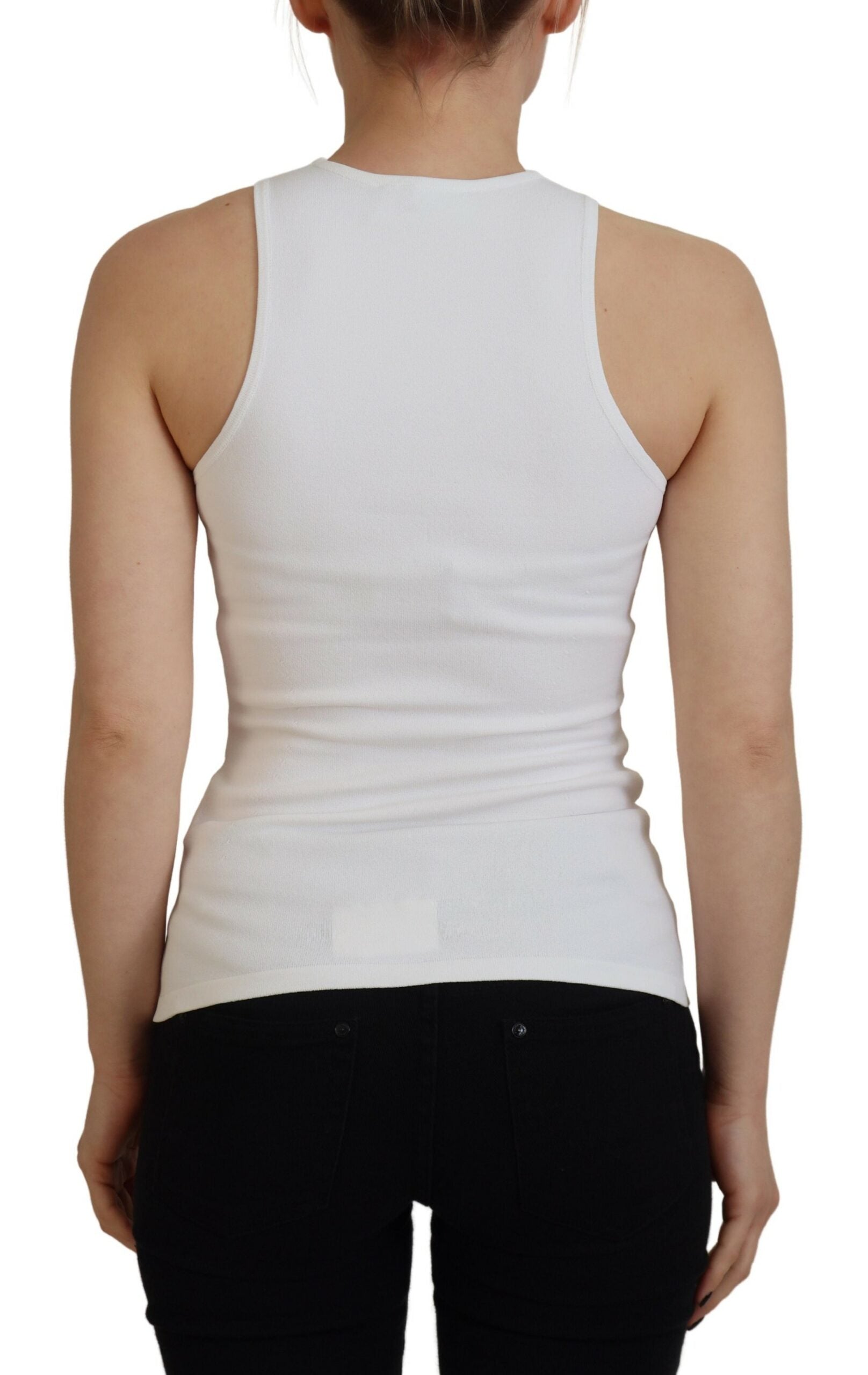 White Synthetic Sleeveless Tank Top with Round Neck
