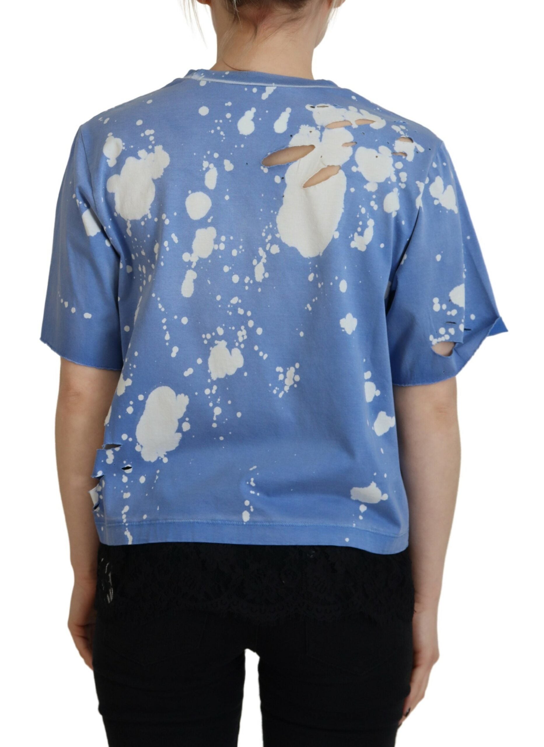 Dsquared² Blue Goth Gurl Print Schwarzes Spitzen-Baumwoll-T-Shirt