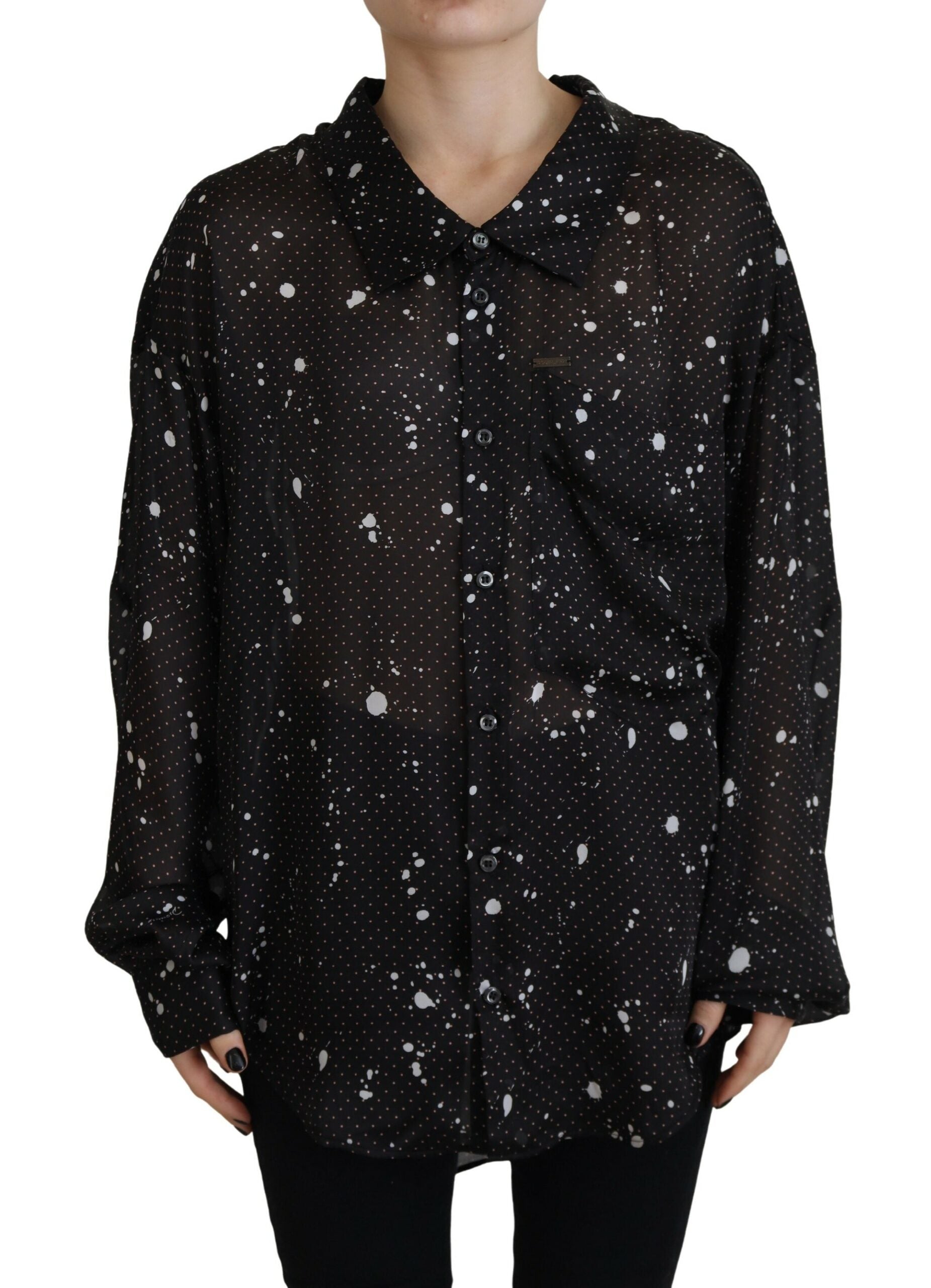 Schwarze Polka-Dot-Bluse mit Kragen und Knopfleiste aus Synthetik von DSQUARED2